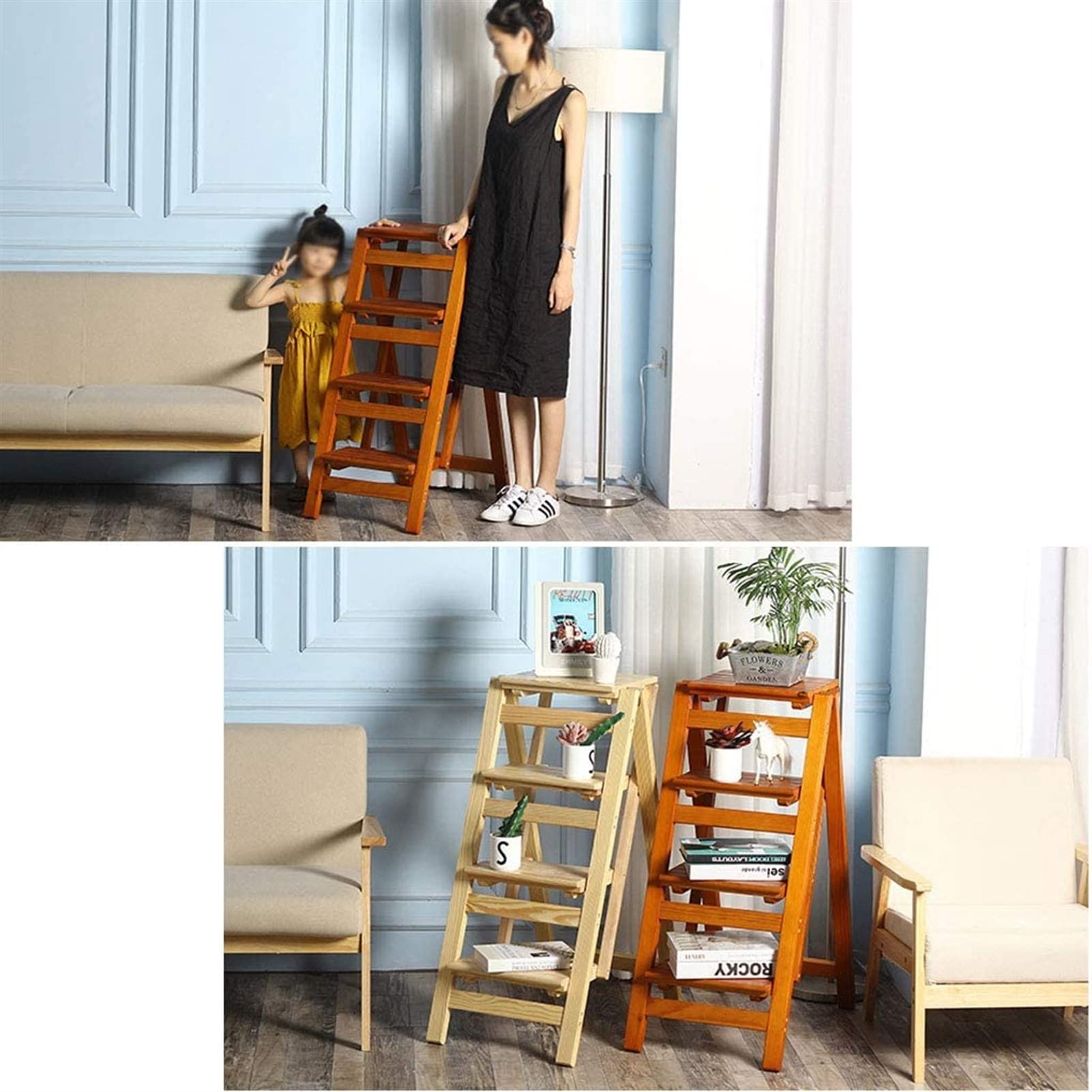 FADUNI 4-Step Folding Step Stool for Home - Lightweight Portable Indoor Ladder for Kitchen, Bathroom, Shelves, Plants & Library - Multi-Purpose Step Stool Chair with Non-Slip Feet