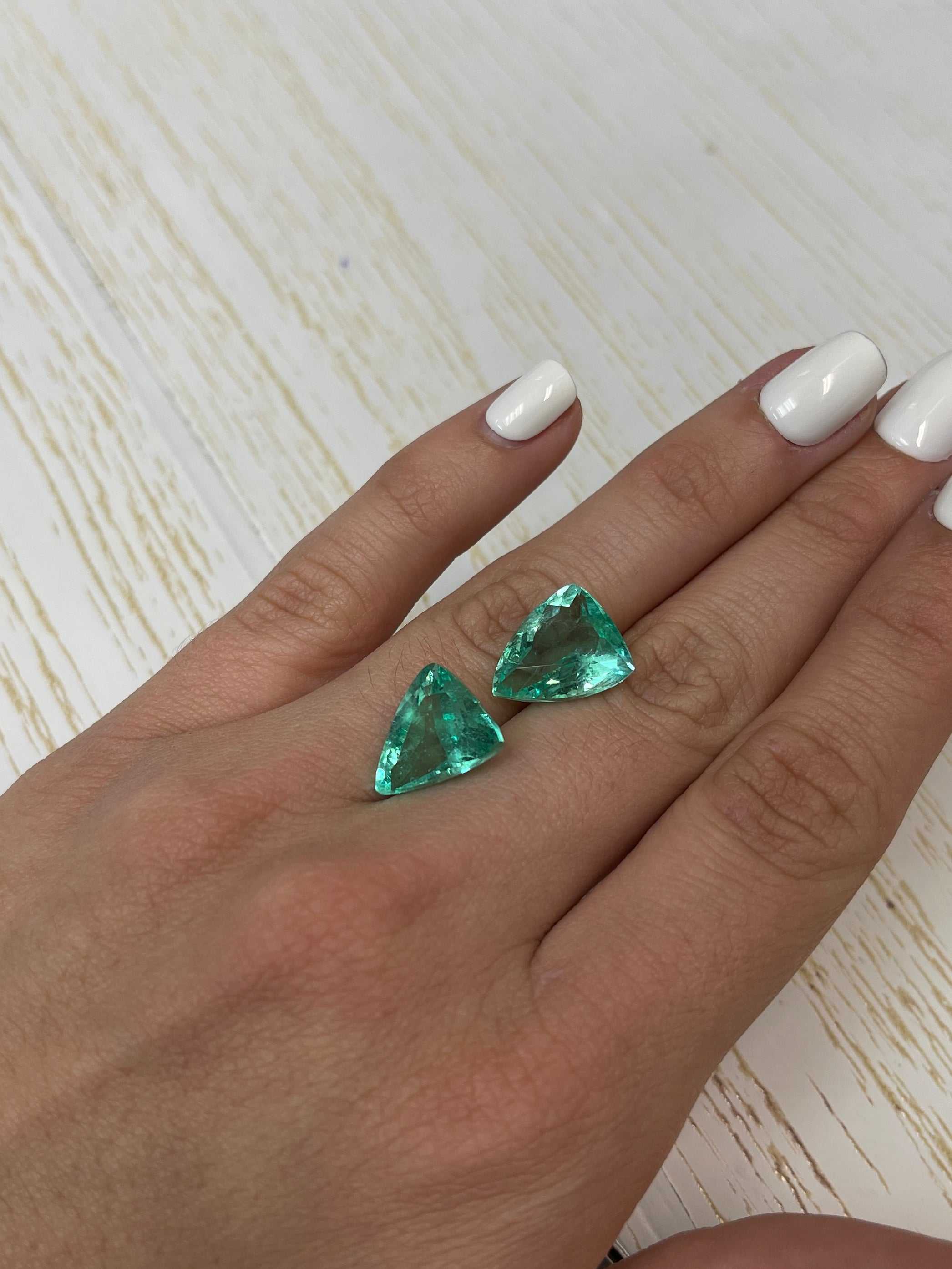 15.76tcw Natural Colombian Emerald Loose Gemstones - Matching Pair 15x13mm Green Trillion Cut for Jewelry Making, Engagement Rings & Custom Designs