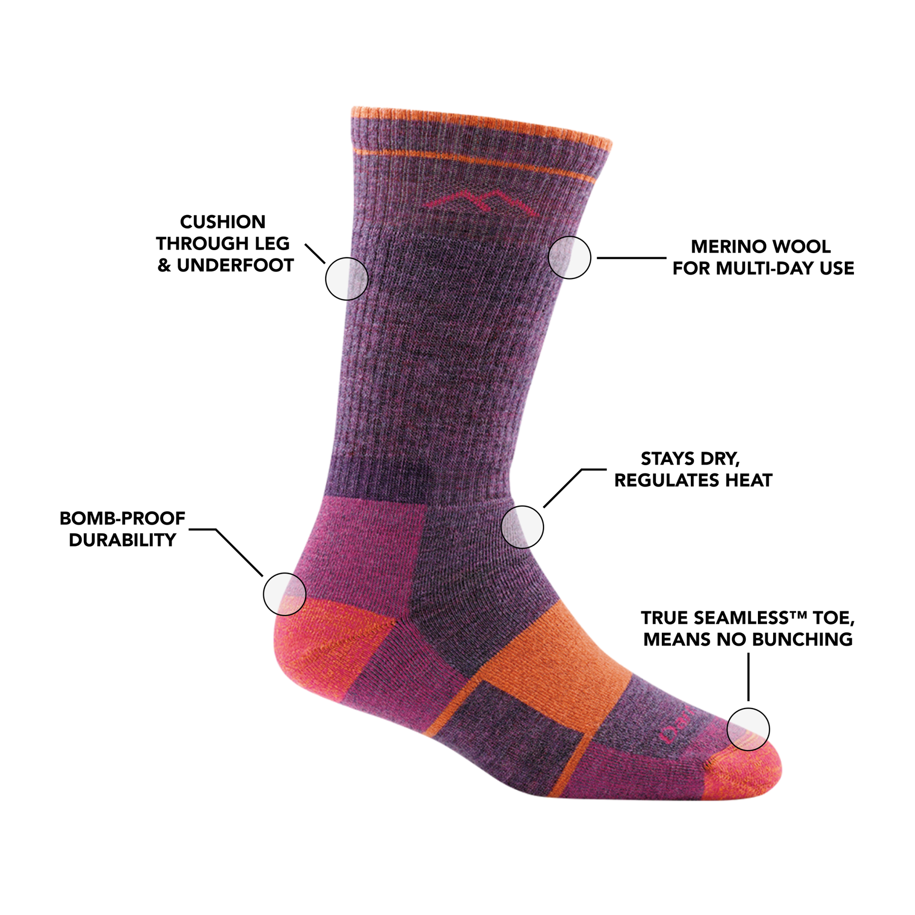 Darn Tough 1908 Hiker Boot Sock - Midweight Full Cushion Women's Hiking Socks for Outdoor Adventures & Cold Weather Comfort