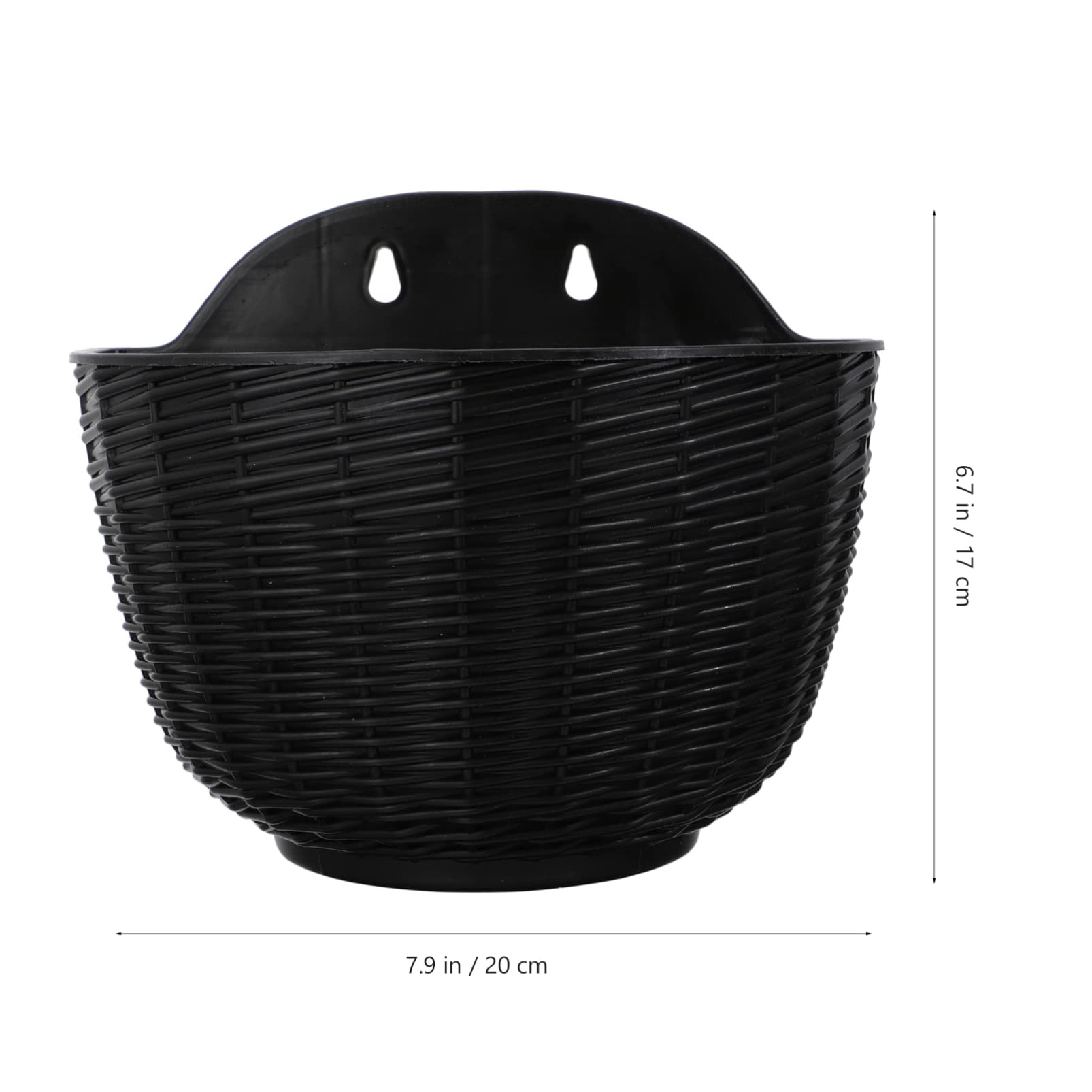 DOITOOL Black Plastic Rattan Wall Hanging Planter Basket - Half Moon Self Watering Flower Pot for Indoor/Outdoor Plants - Perfect for Porch, Balcony, Fence & Garden Decor