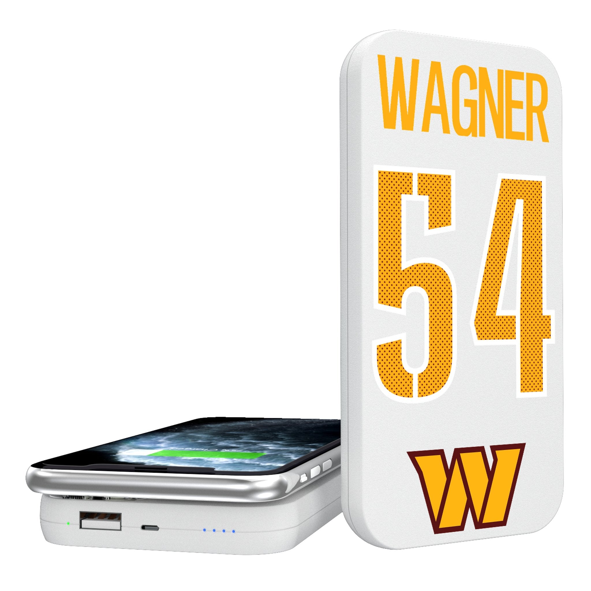 Bobby Wagner Washington Commanders 54 5000mAh Portable Wireless Charger - Fast Qi Charging Pad for iPhone, Samsung, AirPods | Perfect for Home, Office & Travel