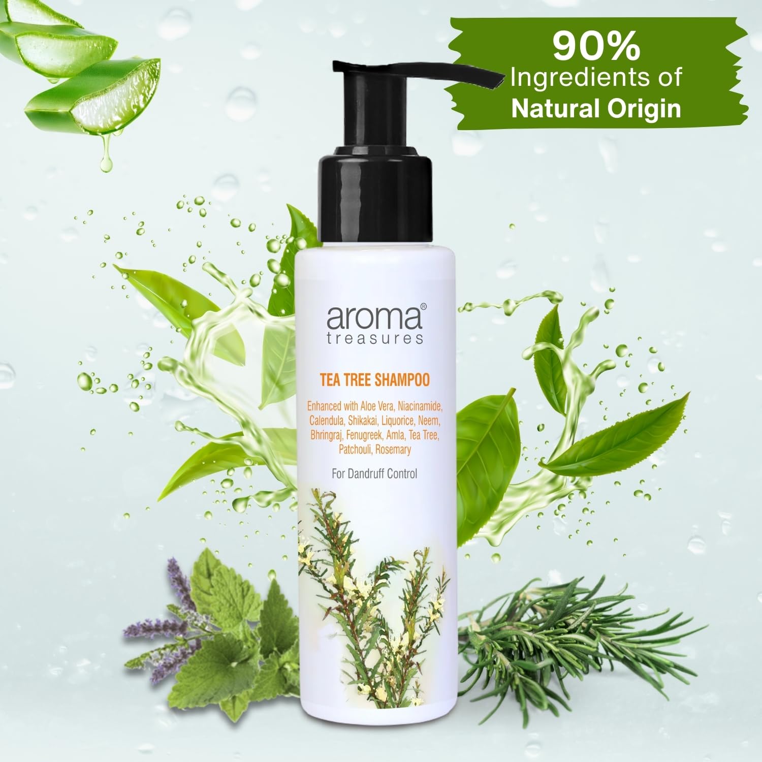 Aroma Treasures Tea Tree Shampoo 100ml - Natural Scalp Care for Dandruff & Itchy Scalp - Perfect for Daily Hair Wash & Scalp Refreshment