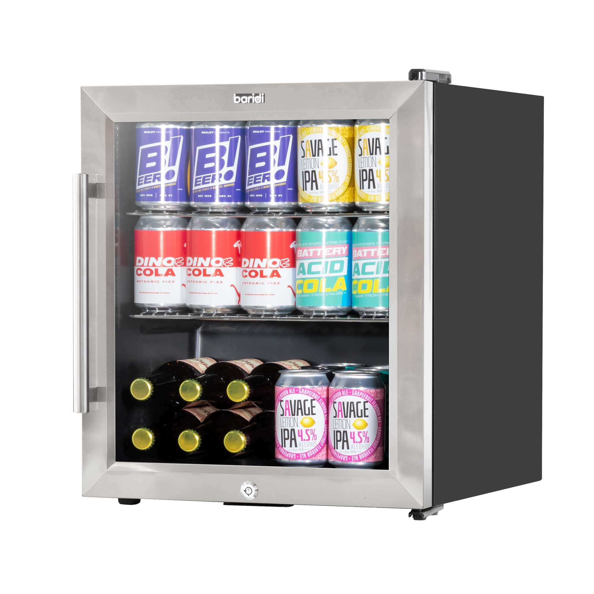 Baridi 50L Mini Fridge for Drinks & Wine - Compact Beverage Cooler with LED Light & Stainless Steel Design - Perfect for Home, Office, Dorm, or Bar Use - Model DH75