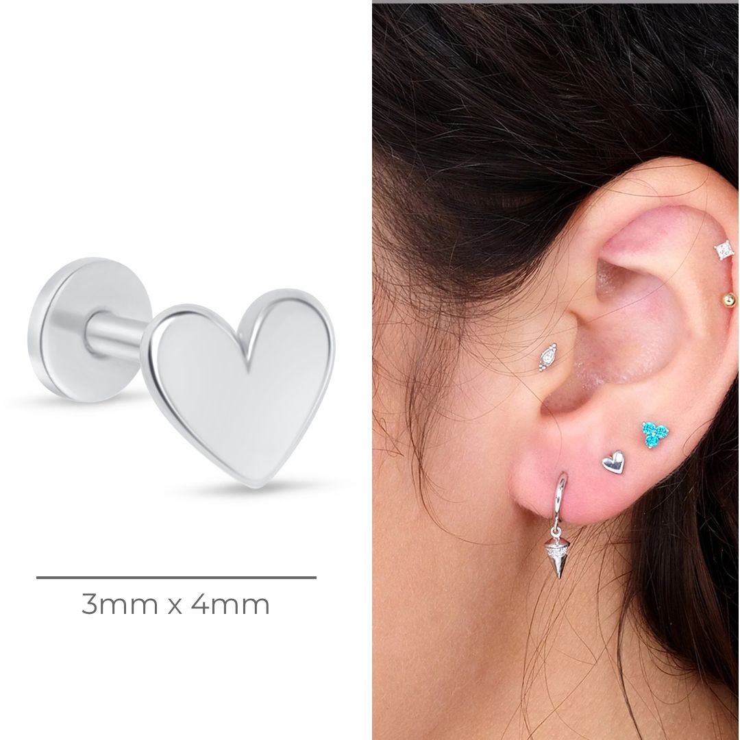 Minimalist Heart Stud Earrings - 14k Solid White Gold Flat Back Earrings for Women | Perfect for Everyday Wear, Gifts & Special Occasions