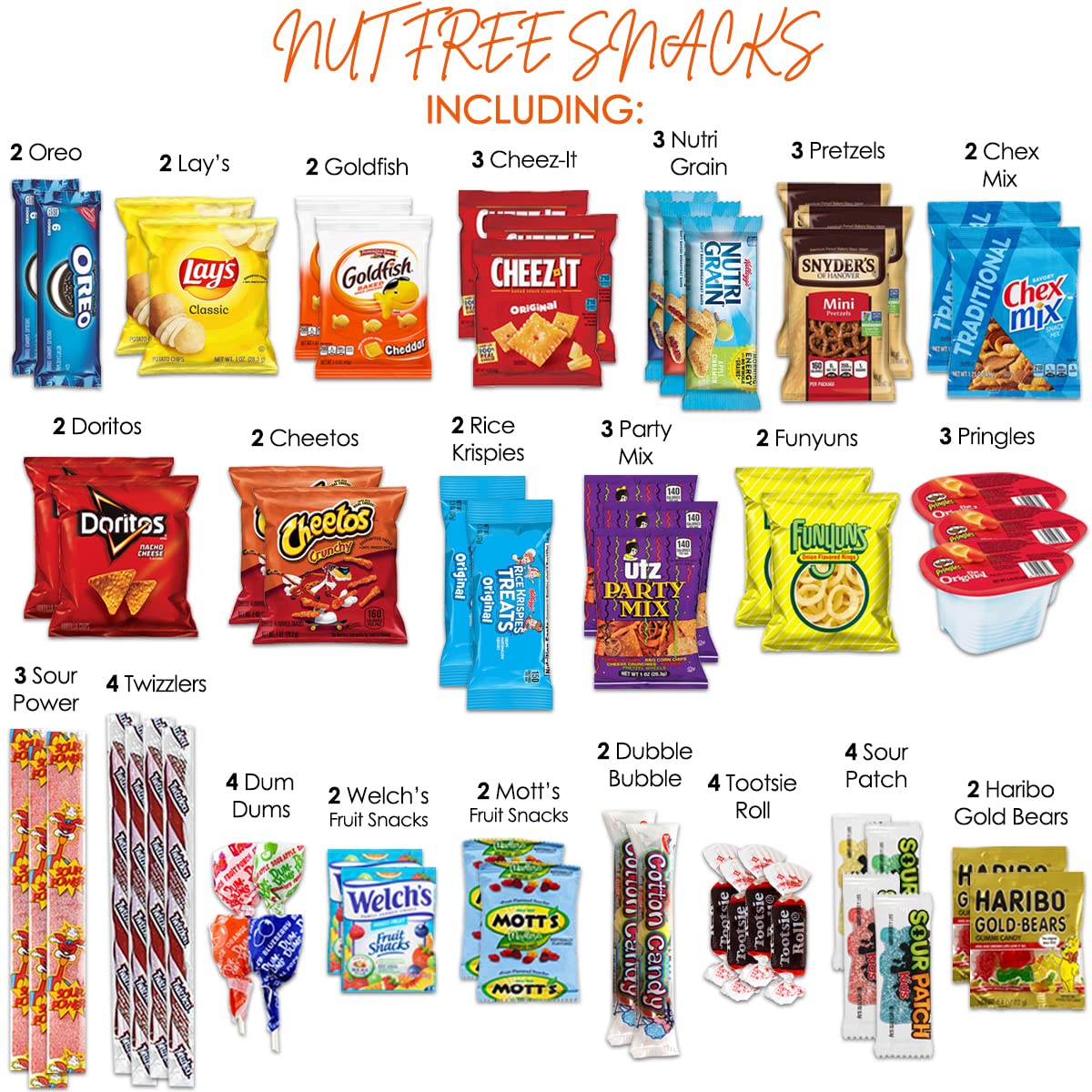 Allergy-Friendly Peanut Free & Tree Nut-Free Snacks Variety Pack - 58 Individually Wrapped Kids Snacks (Cookies, Candy, Crackers, Chips) - Safe Bulk Assortment for School Lunches, Parties & Travel