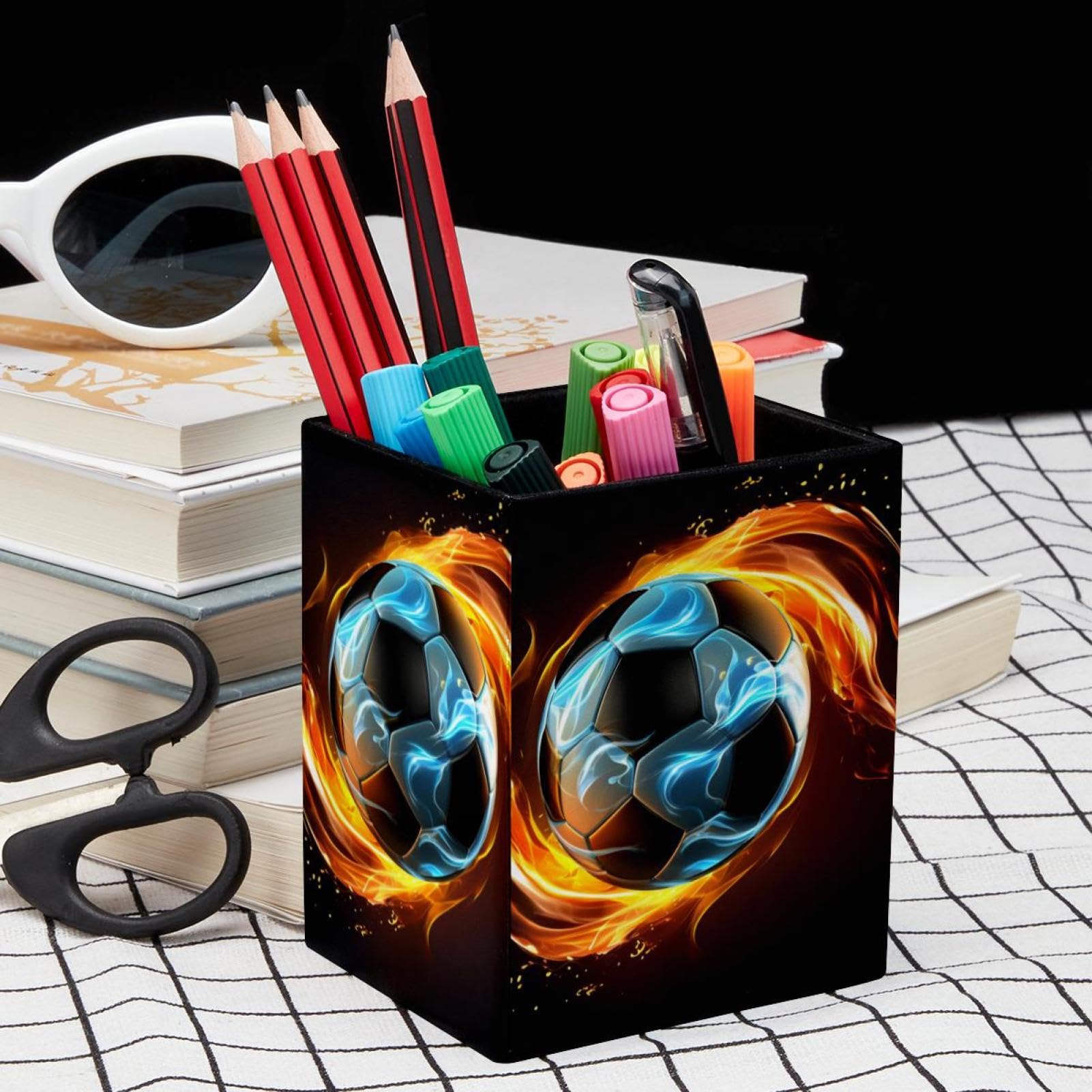 Flaming Football Pen Holder for Desk - Stylish Pencil Organizer for Office & School Supplies - Perfect for Desk Organization & Gift Giving