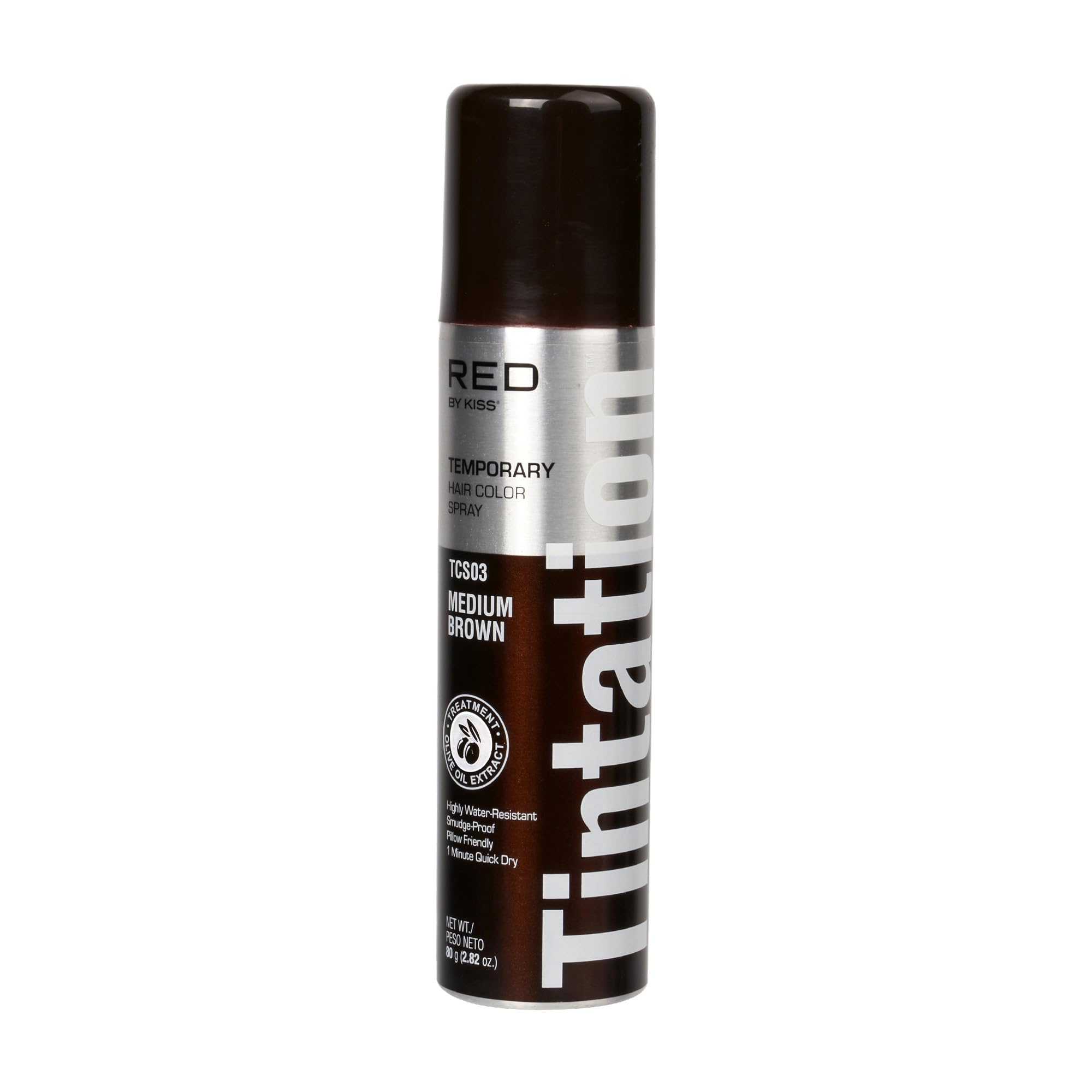 Red by Kiss Tintation Temporary Hair Color Spray - Instant Gray Root Touch Up for Men & Women, Water-Resistant & Smudge-Proof Hair Coverage, Quick-Dry Formula, Easy Wash Out (Medium Brown, 2.82 oz) - Perfect for Root Touch-Ups, Hairline Coverage, Barber Styling, and Special Occasions