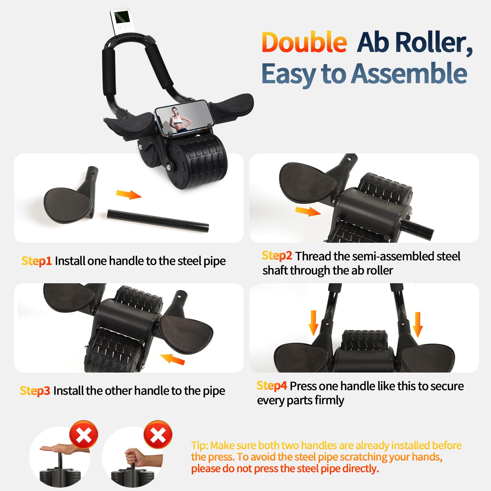 Ab Roller Wheel with Timer & Auto Rebound - Elbow Support Abdominal Exercise Equipment for Core Strength Training | Perfect for Home Gym & Fitness Enthusiasts