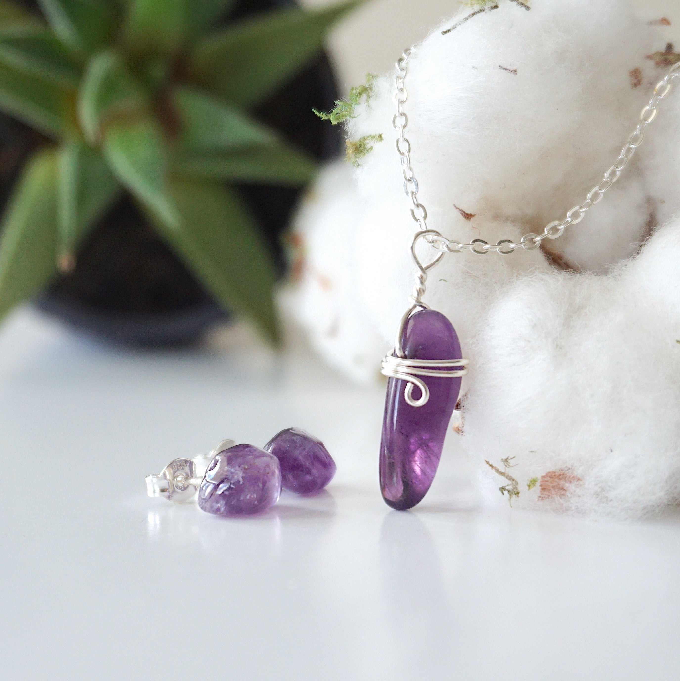 Amethyst Charm Set Sterling Silver - Elegant Jewelry for Women, Gift for Her, Birthday & Anniversary Present - Perfect for Everyday Wear & Special Occasions