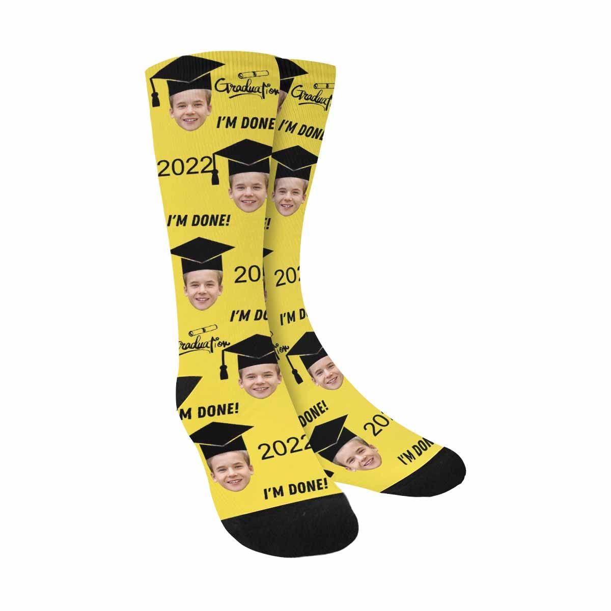 Custom Photo Socks for Graduation - Personalized Picture Socks for Men & Women - Unique Graduation Gift 2021 - I'm Done Crew Socks - Perfect for Graduation Parties, School Events & Funny Gifts