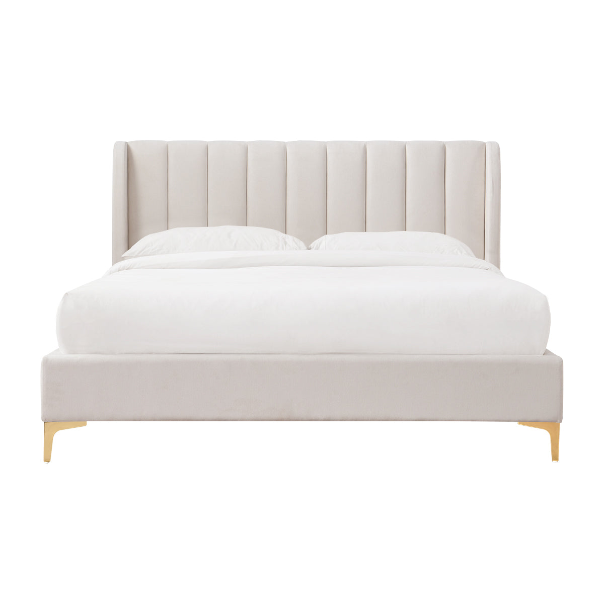 Premium Georgia Fabric King Size Bed Frame - Luxurious Upholstered Headboard & Sturdy Metal Frame for Master Bedroom & Guest Room Decor