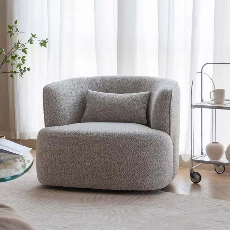 White Gray Blue Boucle Sherpa Accent Chair - Nordic Modern Swivel Lounge Chair with Gwyneth Ivory Boucle Fabric - Perfect for Living Room, Bedroom or Office Reading Nook