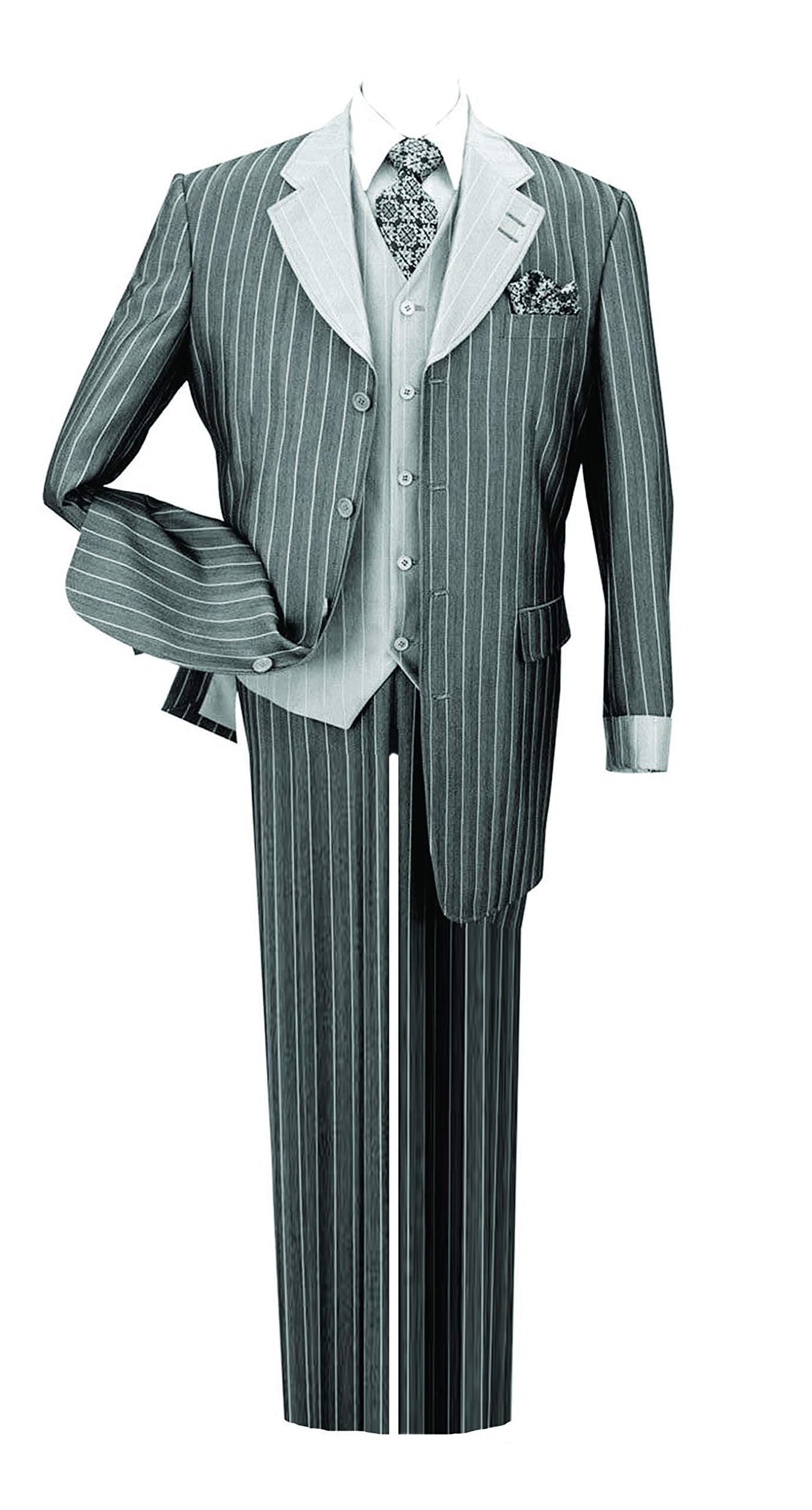 Milano Moda Pinstripe Fashion Suit for Men - Contrast Collar, Cuffs & Vest - 4 Color Options - Perfect for Business Meetings, Weddings & Formal Events