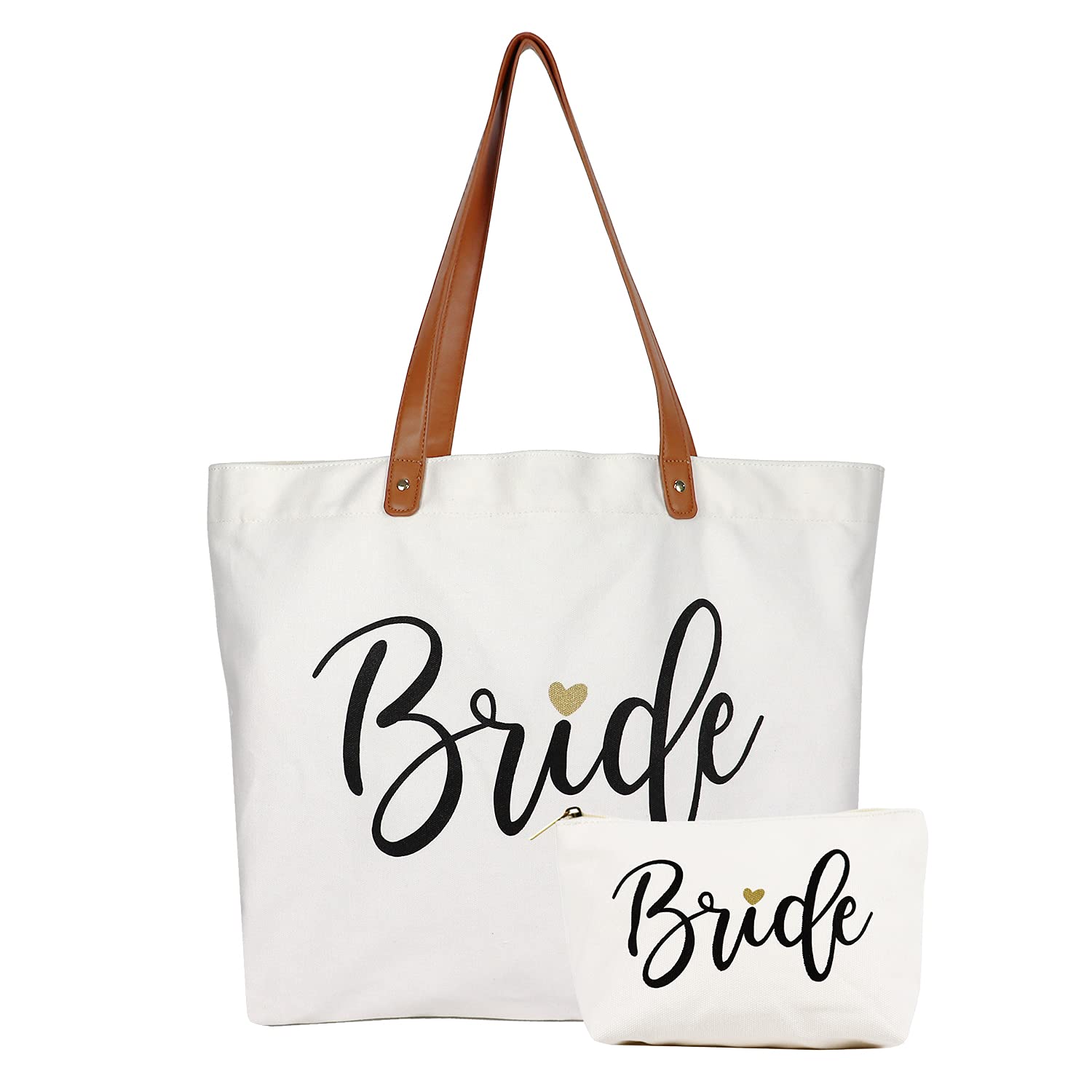 Elegant White Bride Tote Bag with Matching Makeup Pouch - Perfect Bridal Shower Gift & Wedding Essential for the Mrs-to-Be - Ideal for Bachelorette Parties, Honeymoon Travel & Bridal Accessories Organization