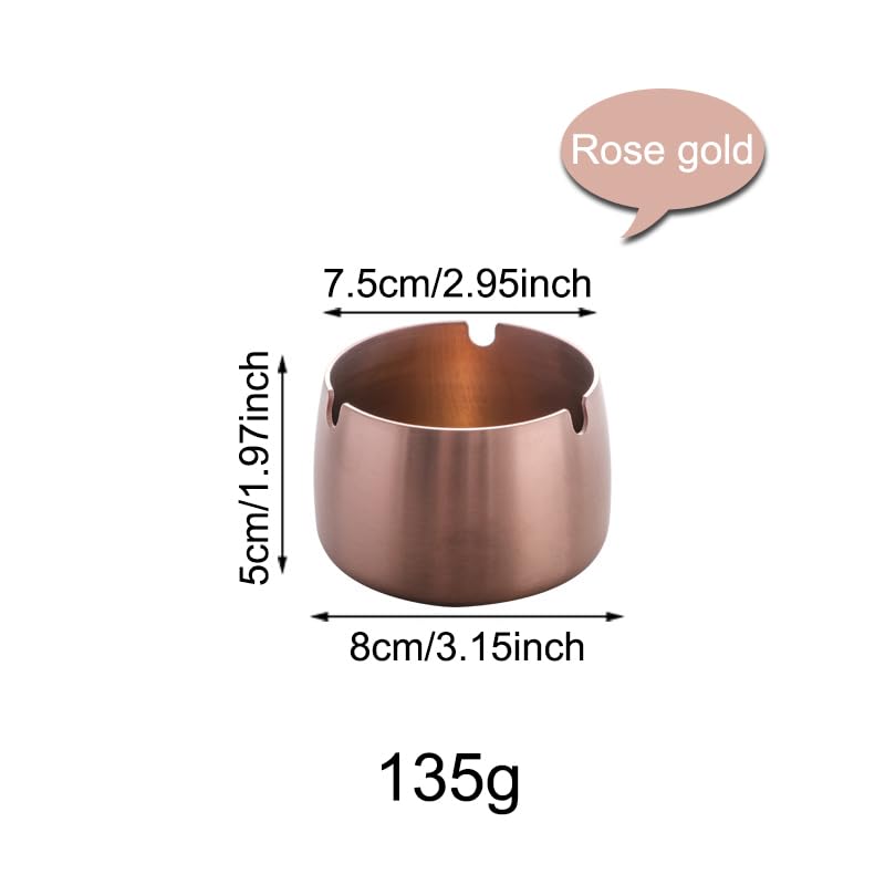 AKOAK 1 Pack Premium Rose Gold Stainless Steel Ashtray - Thickened Round Design, Anti-Slip & Heat Resistant (350°F) - Perfect for Office Desk, Living Room, Patio, and Outdoor Smoking Areas