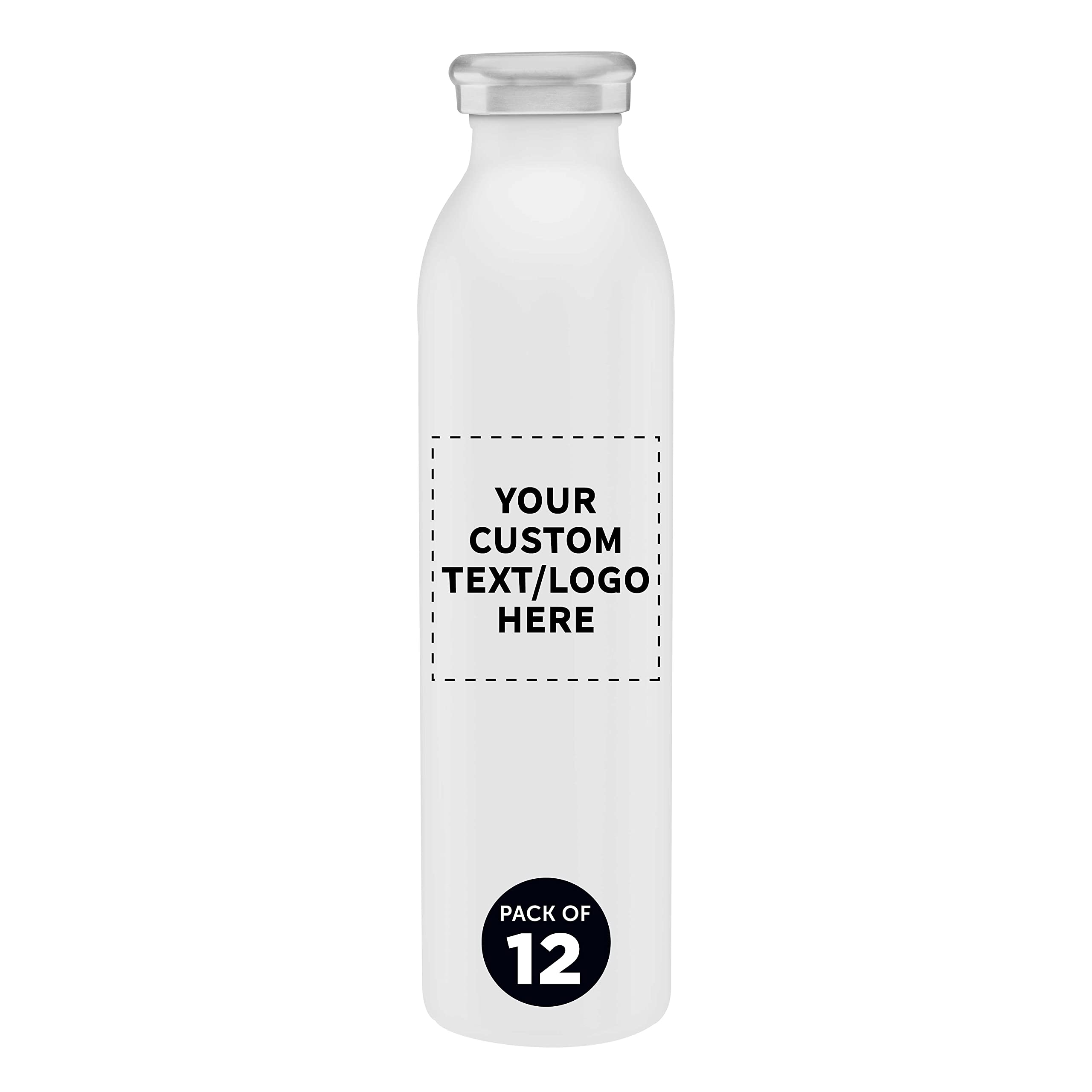 12-Pack Custom Posh 20oz Stainless Steel Water Bottles - Double Wall Insulated, Personalized Bulk Order - Keeps Hot & Cold Beverages Perfect for Coffee, Tea, Soda - Ideal for Corporate Gifts, Promotional Events & Outdoor Activities - White