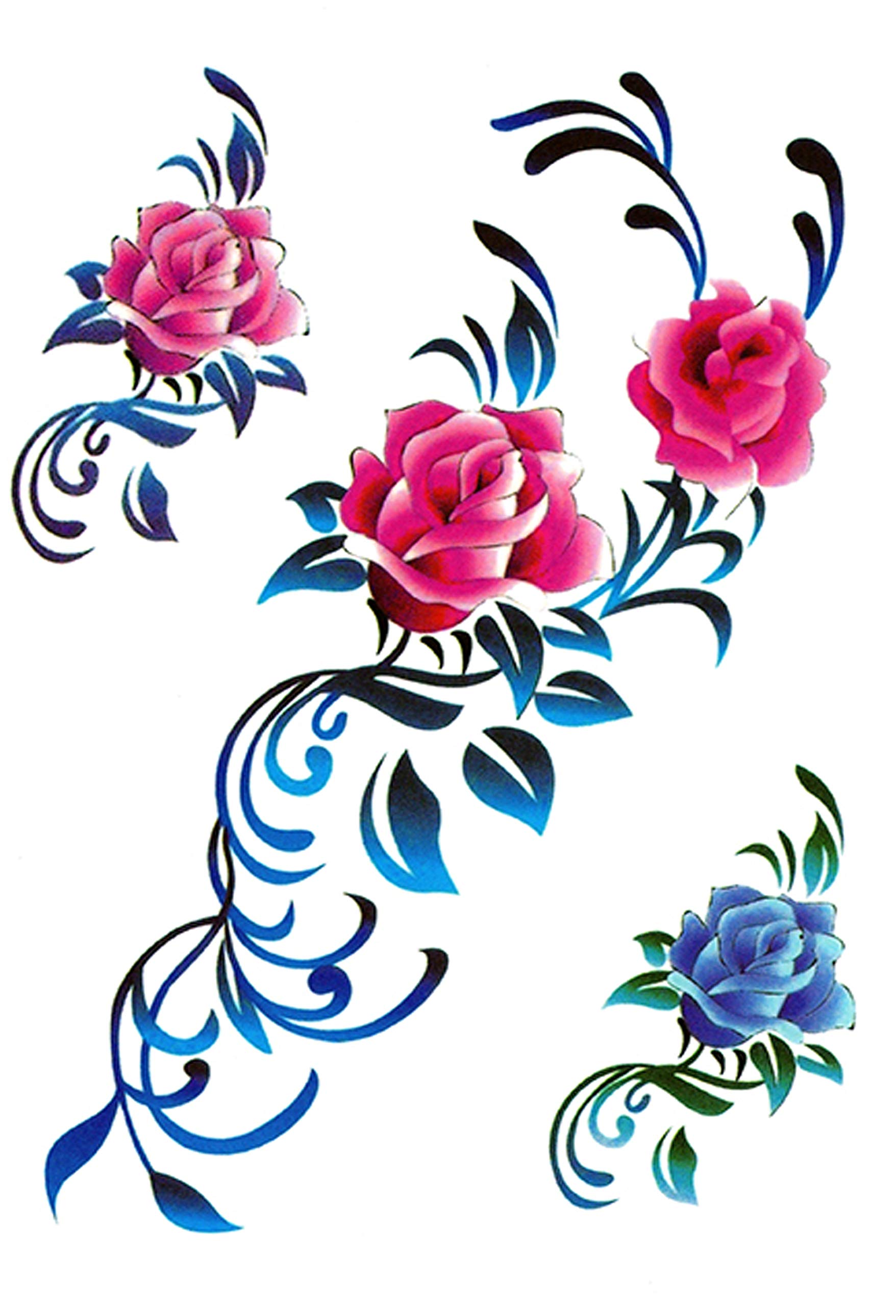 Waterproof Temporary Tattoo Stickers for Men & Women - 3D Realistic Flowers, Butterflies, Stars, Angels & Wolf Designs - Armband & Word Tattoos - 19x12cm (TBS-8035) - Perfect for Parties, Halloween, Cosplay & Fashion Accessories