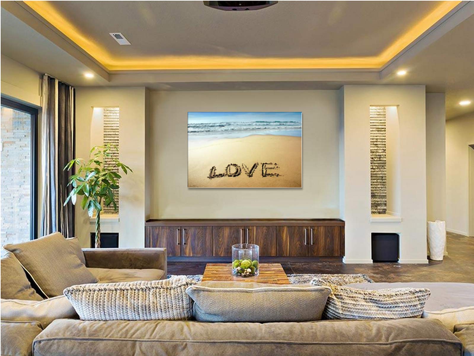 Blue Sea Sunset Canvas Wall Art - 28x40 Inch Stretched & Framed Ready to Hang Beach Landscape Painting for Living Room & Bathroom Decor | Coastal Home Decor, Ocean Themed Wall Art for Bedroom & Office