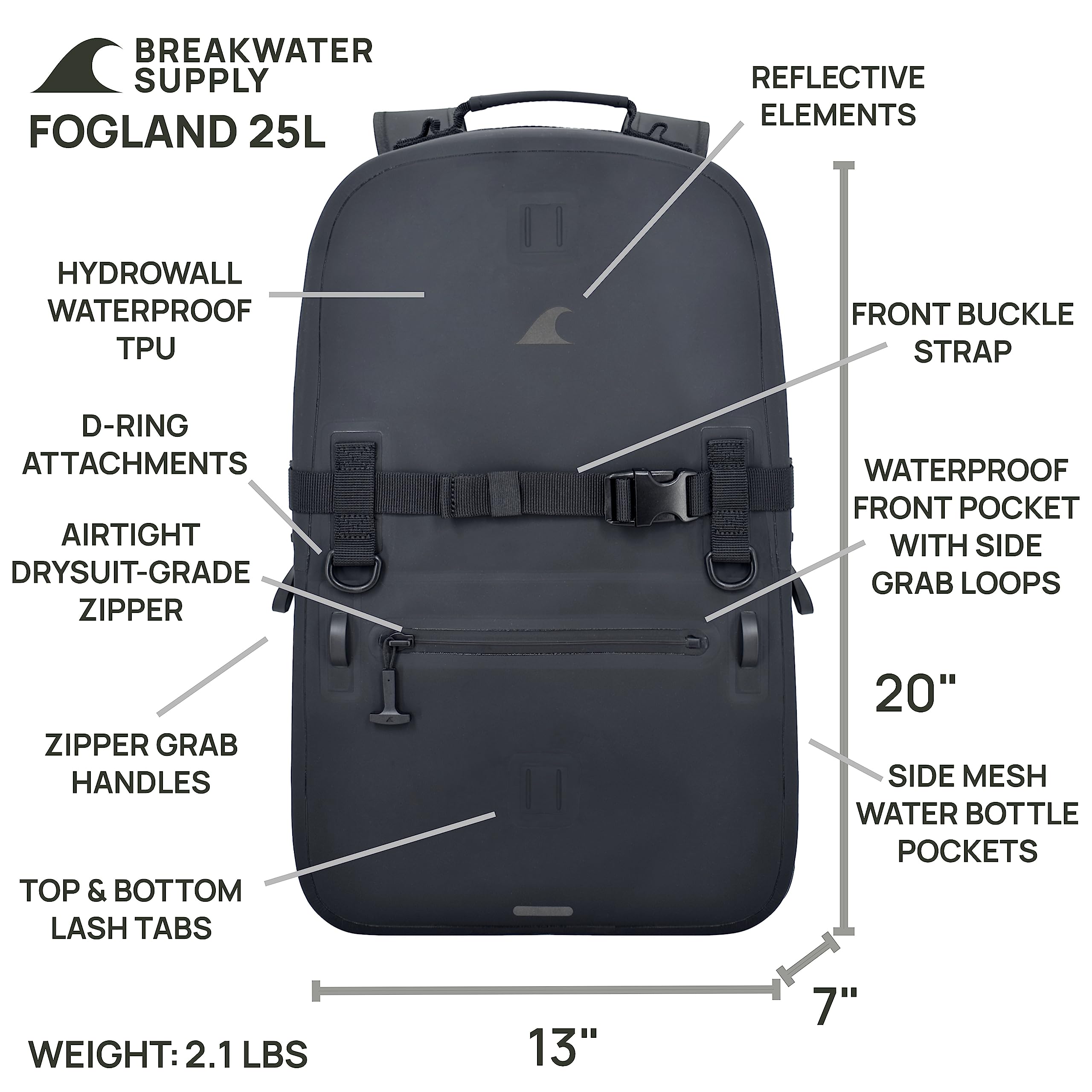 Waterproof Submersible Backpack 15L 20L 25L - Airtight Laptop Bag with Waterproof Zippers for Travel, Hiking & Outdoor Adventures | Breakwater Supply™ Fogland Series