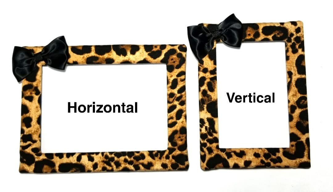 Cheetah Print Picture Frame 4x6 5x7 8x10 - Black Bow Wall & Desk Photo Holder - Animal Print Standing Frame for Home Office Decor (4x6 Horizontal with Bow) - Perfect for Living Room, Bedroom & Gift Giving