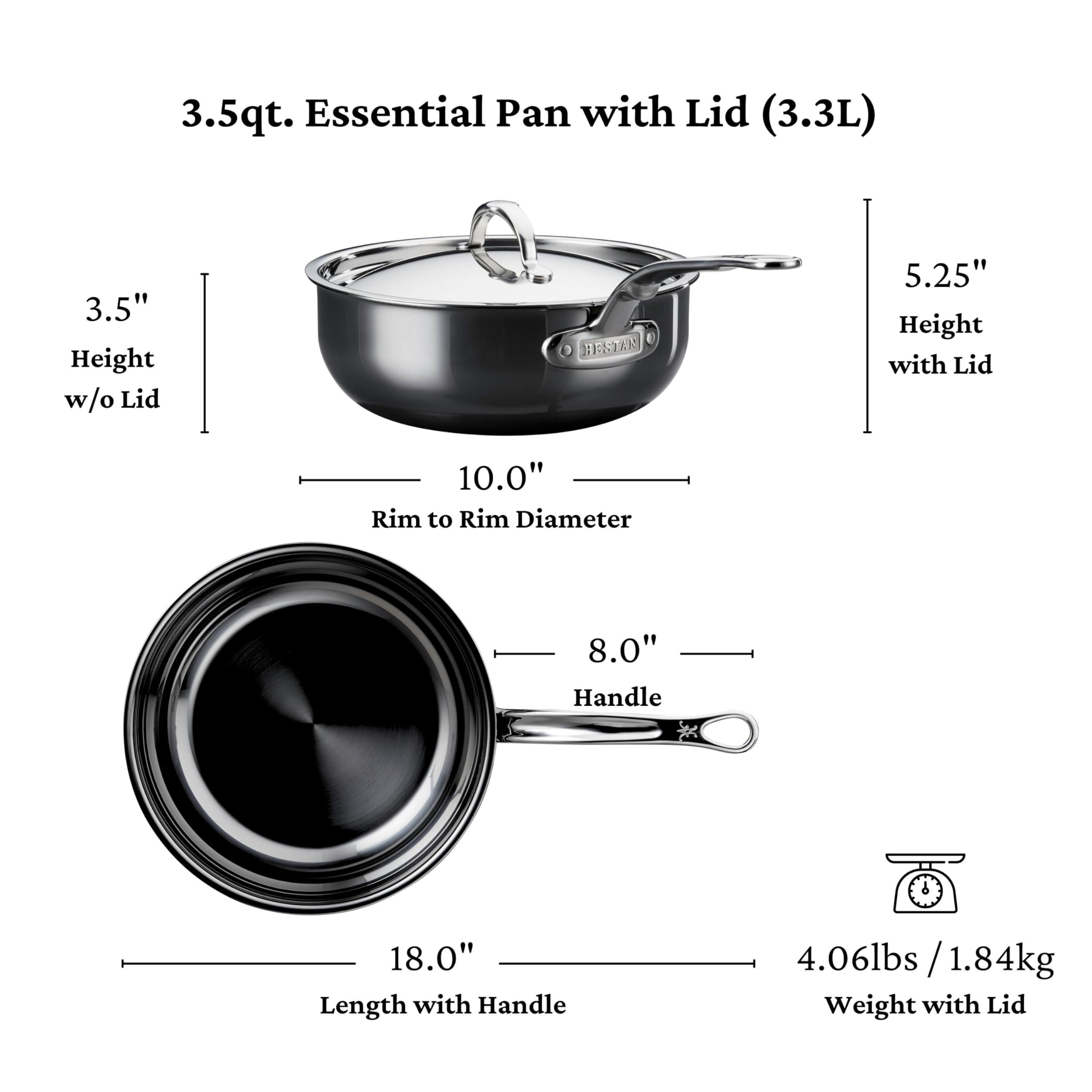 Hestan NanoBond Titanium All-in-One Pan 3.5 Quart - Induction Cooktop Compatible Nonstick Skillet - Perfect for Sautéing, Frying & Cooking Family Meals
