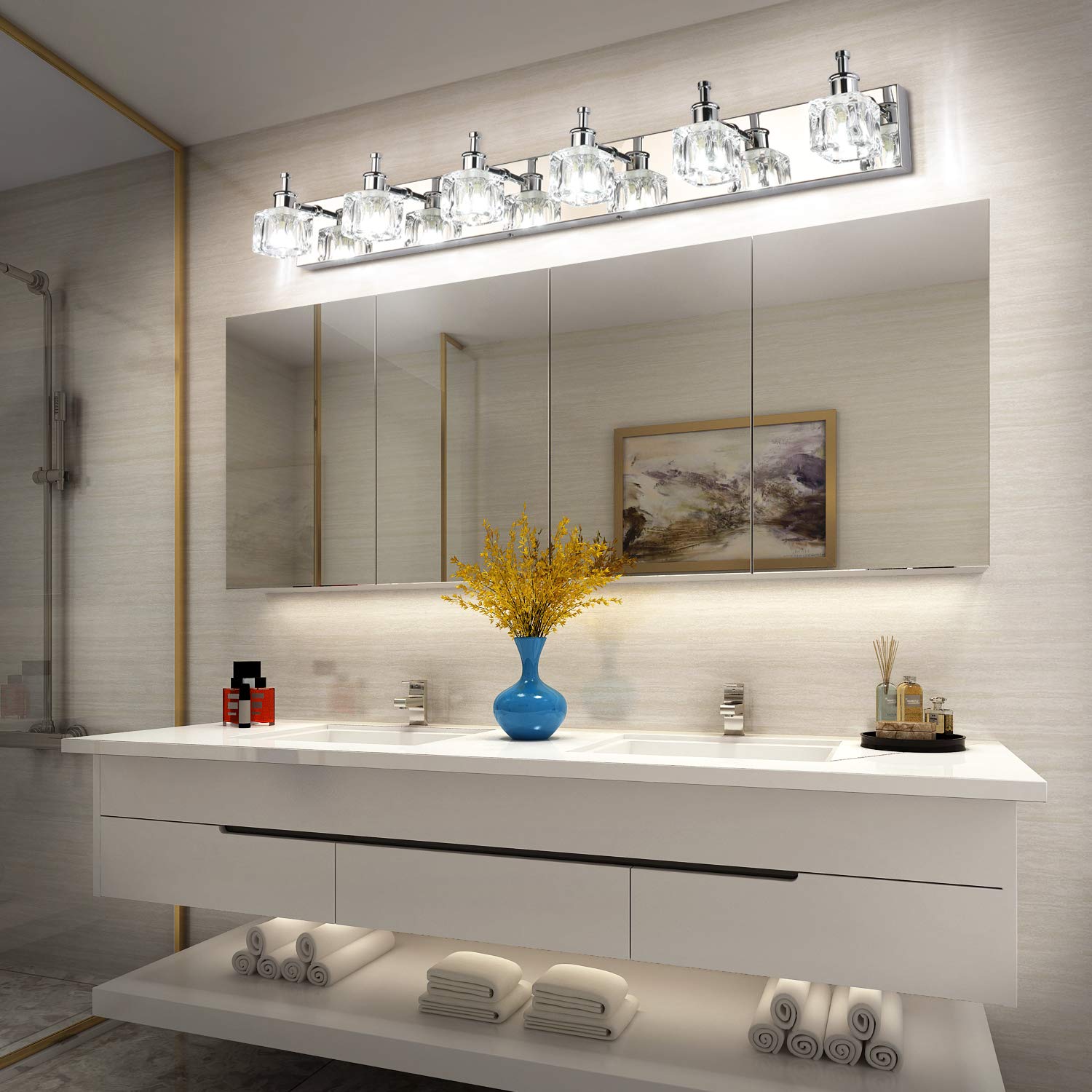 PRESDE Modern 6-Light LED Vanity Mirror Light Fixture for Bathroom - No Bulbs Included - Perfect for Makeup, Shaving & Grooming