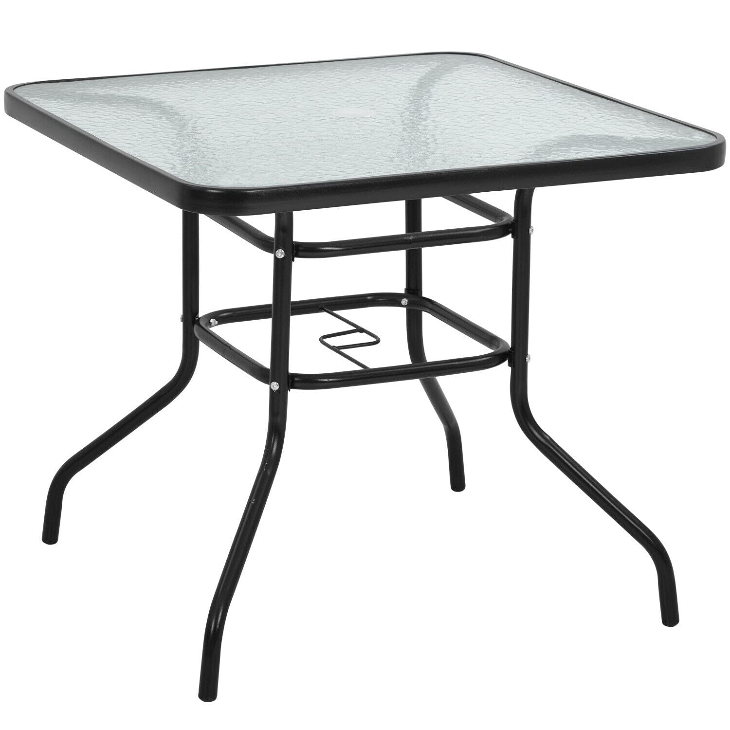 32 Inch Outdoor Patio Dining Table with Umbrella Hole - Square Weatherproof Garden Table for Backyard, Poolside & Restaurant Use