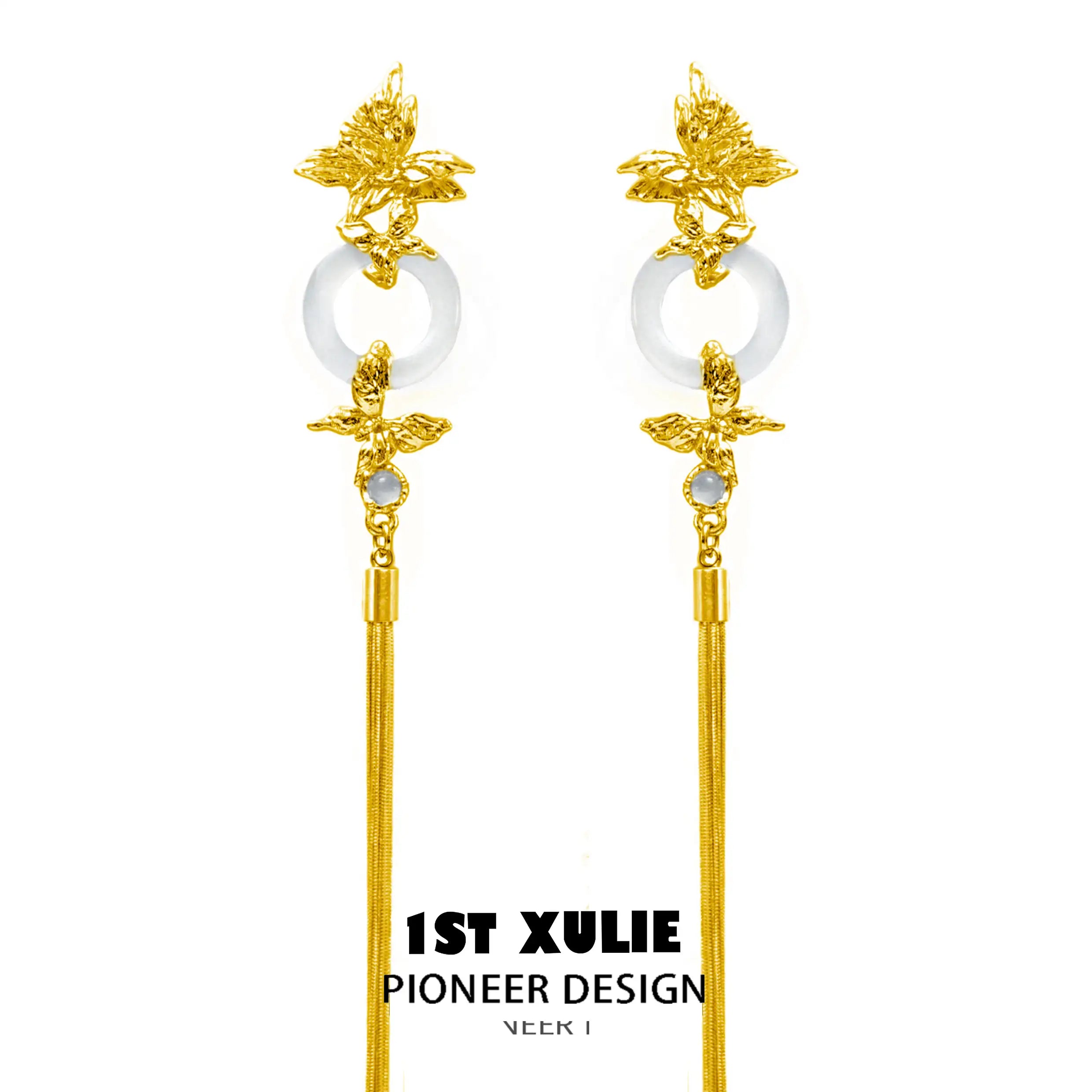 24K Gold Plated White Chalcedony Tassel Earrings for Women - Elegant Dangle Drop Jewelry for Party, Wedding & Special Occasions
