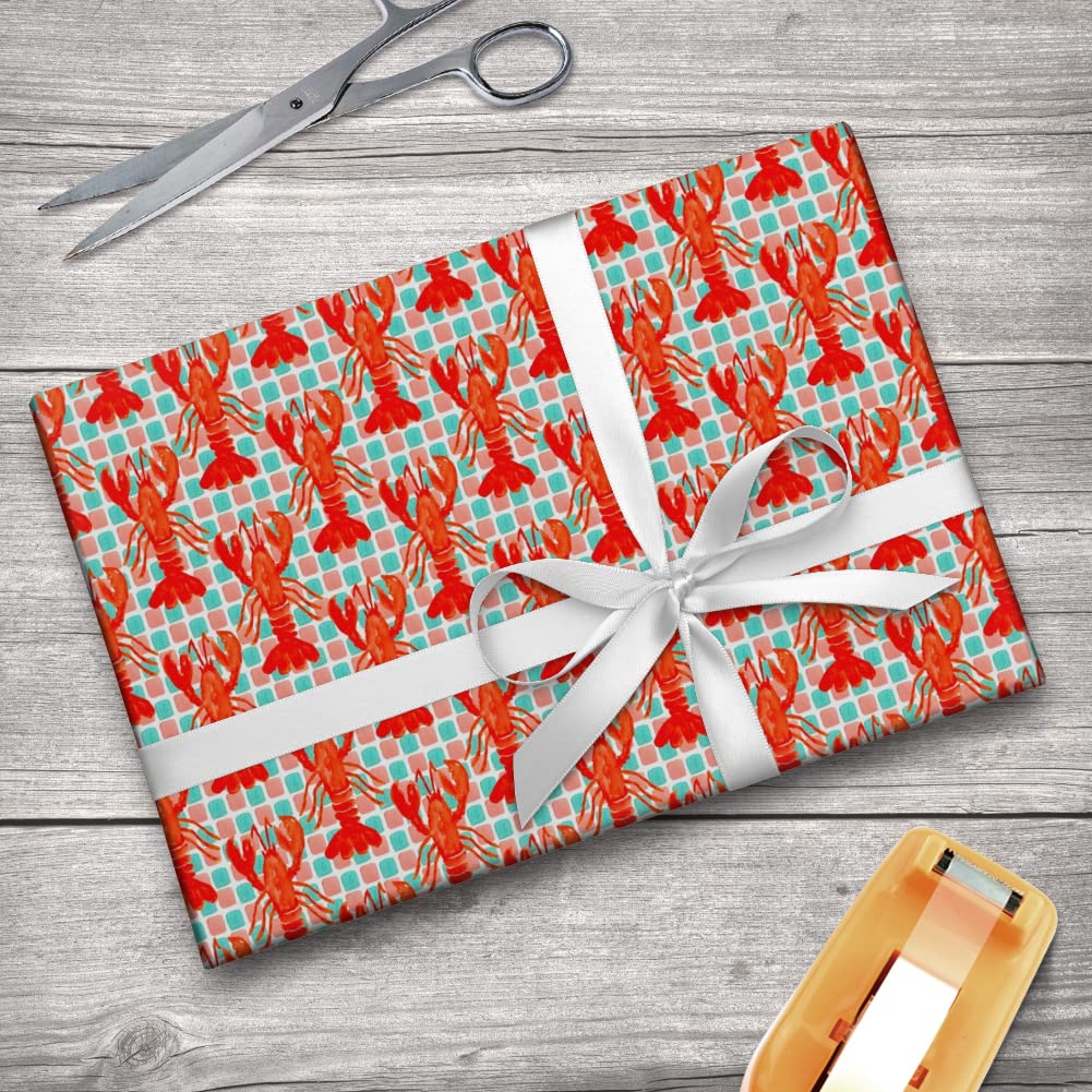 GRAPHICS & MORE Lobster Tiles Gift Wrap Paper Rolls - Perfect for Birthday, Wedding & Holiday Present Wrapping