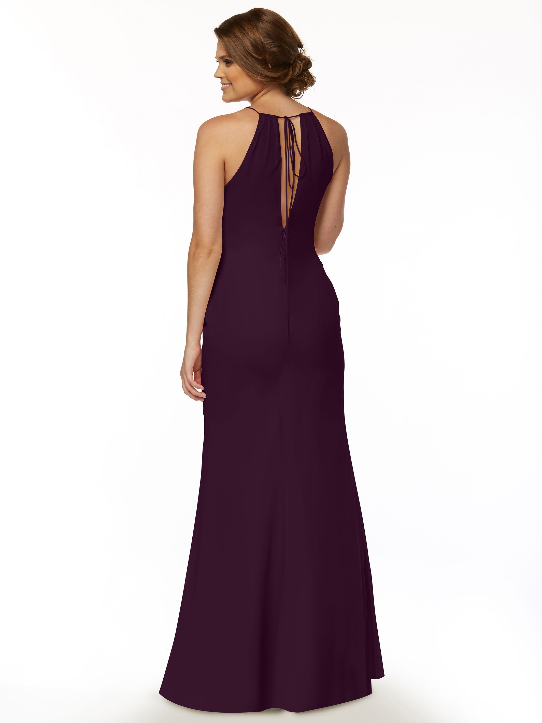 Elegant 80083 Fit and Flare Chiffon Bridesmaid Dress with Halter Neckline - Perfect for Weddings, Formal Events & Special Occasions