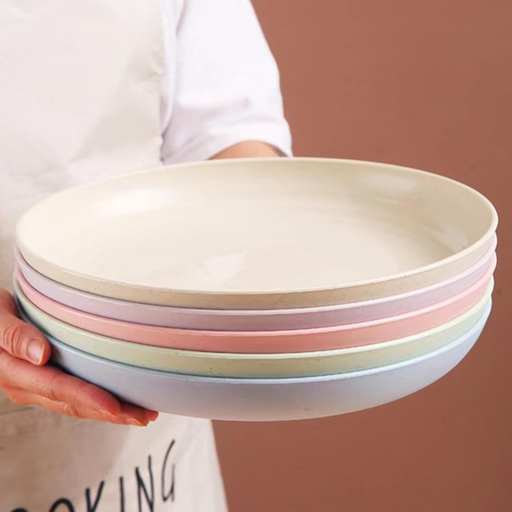 9 Inch Unbreakable Wheat Straw Dinner Plates - BPA Free, Dishwasher Safe, Reusable Plastic Plates for Cereal, Salad & Kids Meals | Perfect for Kitchen, Camping, Picnics & Outdoor Dining
