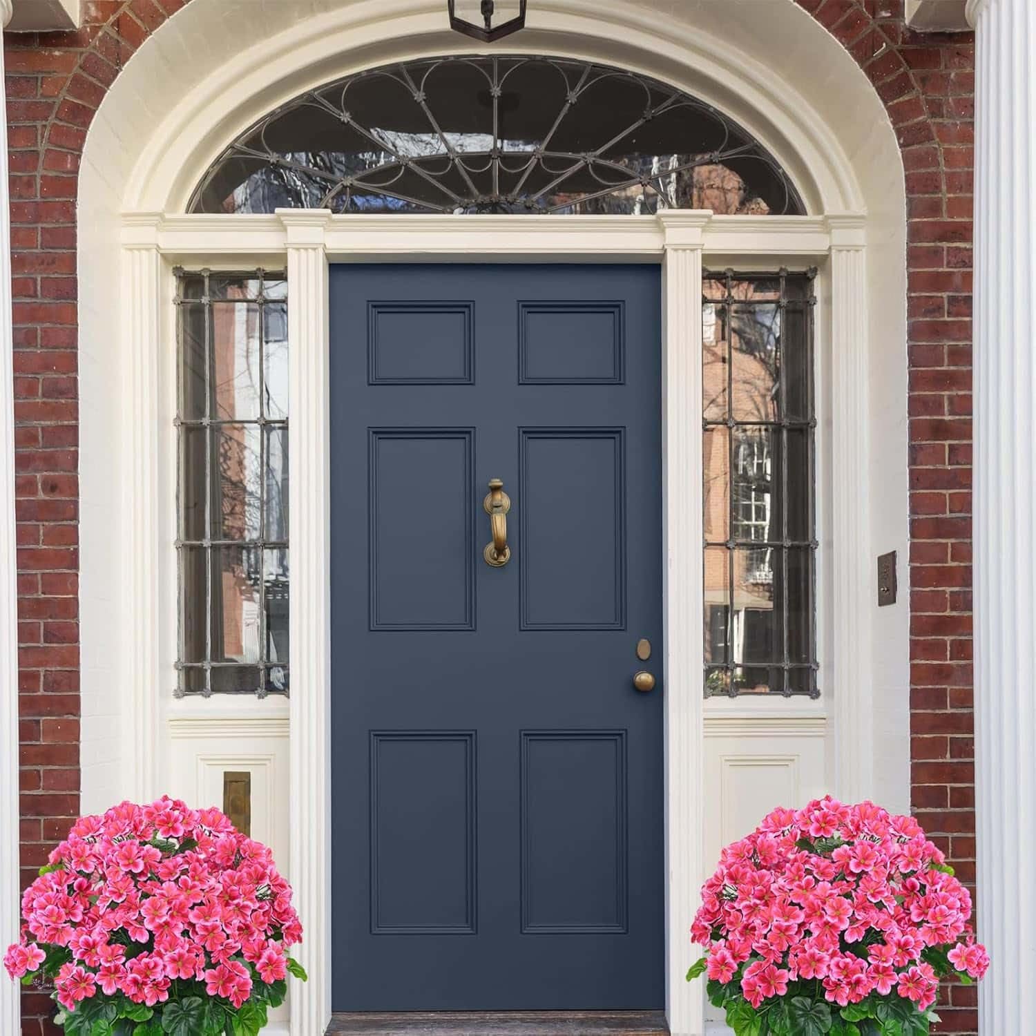 20” Artificial Topiary Potted Fake Geraniums Bush - UV Resistant Outdoor Decor for Front Porch, Garden, Yard & Patio - Dark Pink - Perfect for Home, Office & Wedding Decorations