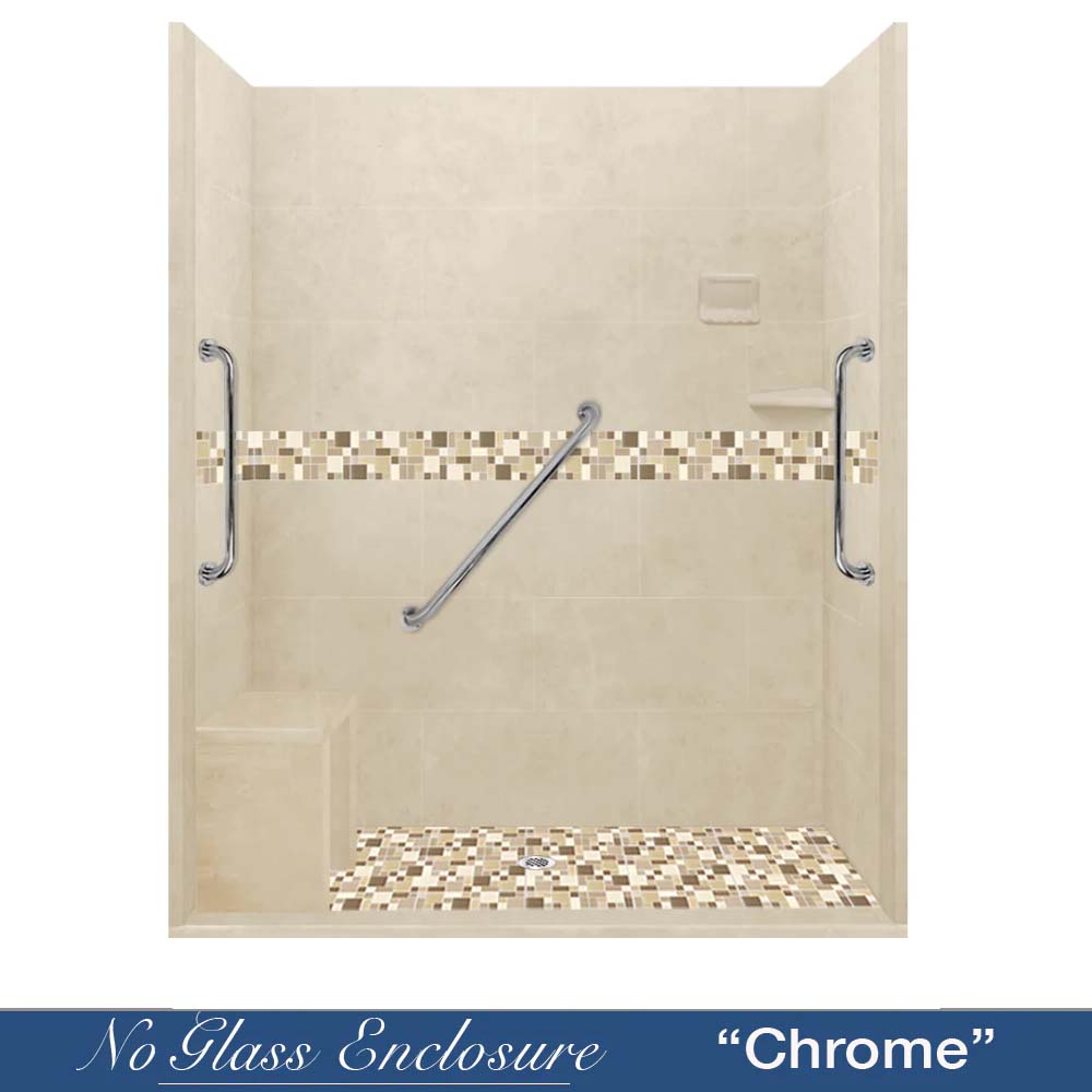 Freedom Zero Tuscany Desert Sand 60-Inch Alcove Stone Shower Enclosure Kit - Waterproof Bathroom Upgrade for Modern Homes & Luxury Hotels