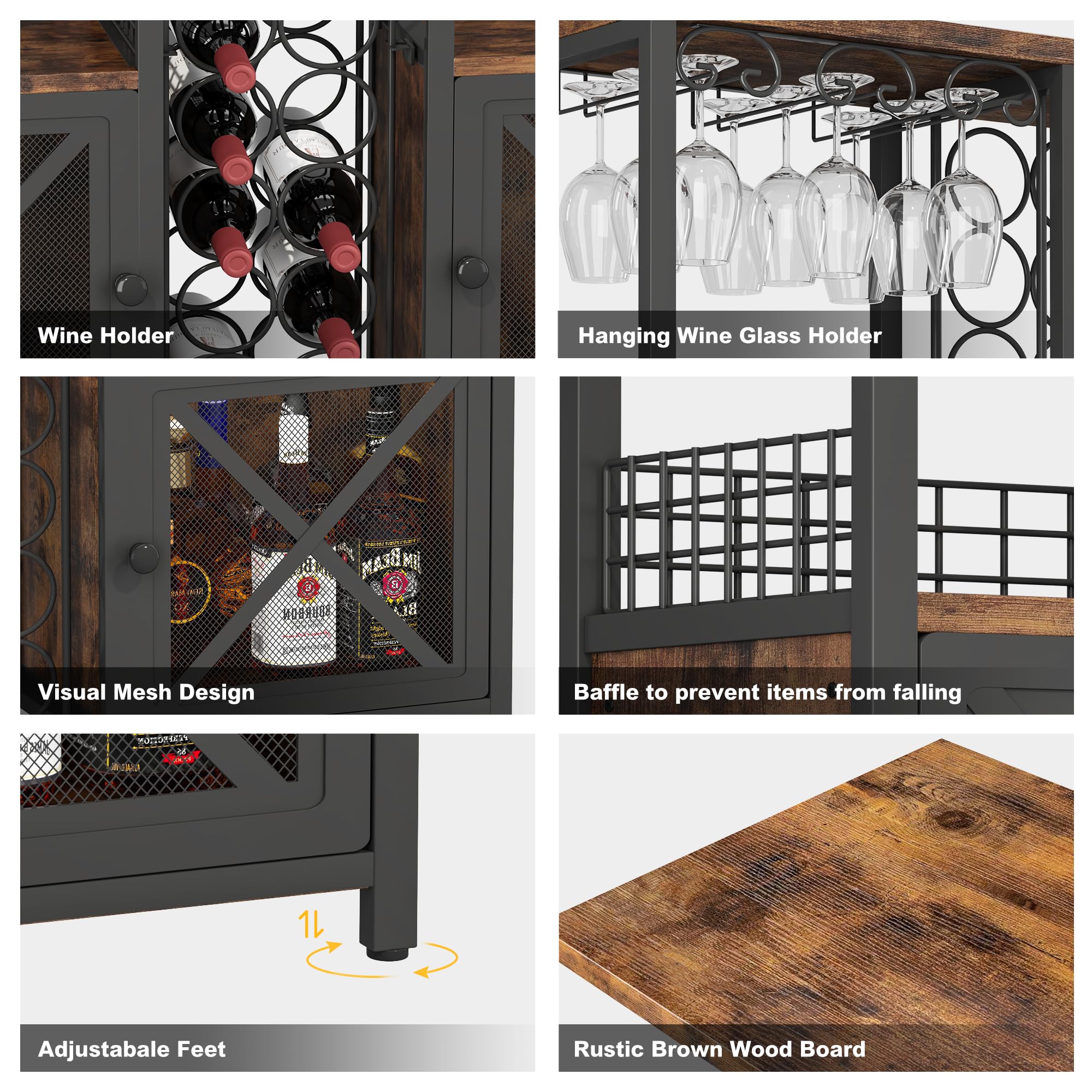 Modern Wooden Coffee Bar Cabinet - Homeiju Mini Bars for Liquor & Glasses Storage | Farmhouse Buffet Wine Bar with Sideboard | Perfect for Home Kitchen, Dining Room & Entertaining Guests