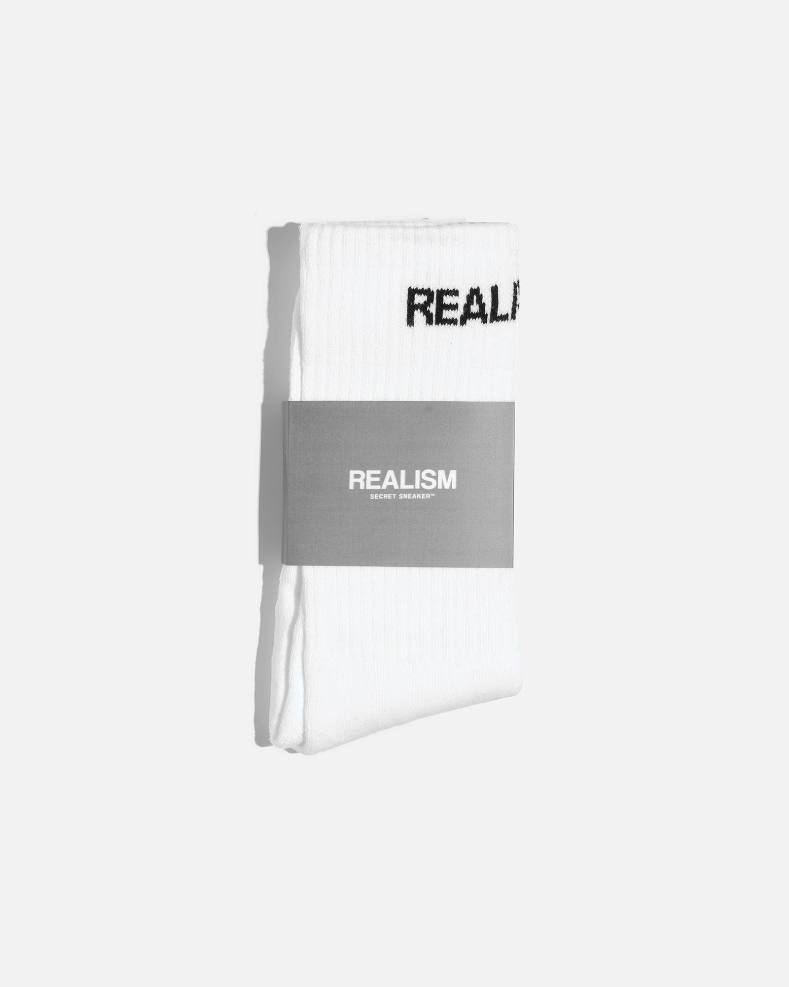 SSS Realism Core Logo Socks - White Athletic Crew Socks for Men & Women - Comfortable Casual & Workout Socks for Running, Gym, and Everyday Wear