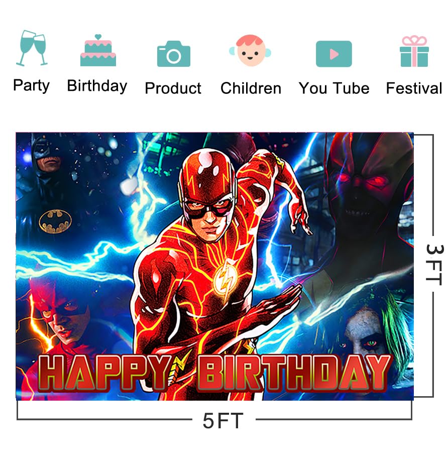 The Flash Superhero Party Backdrop - 5x3ft Red Birthday Decoration for Baby Showers, Cake Tables & Superhero Theme Events | Perfect for The Flash Fans & Comic Book Lovers