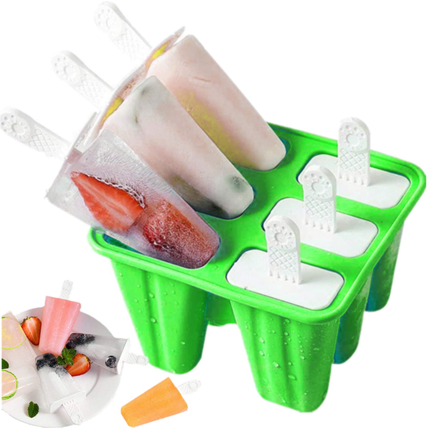 6-Piece Silicone Popsicle Molds Set - Reusable, Easy Release Ice Pop Maker for Homemade Frozen Treats (Dark Green) | Perfect for Summer Snacks, Kids Parties & Healthy Desserts
