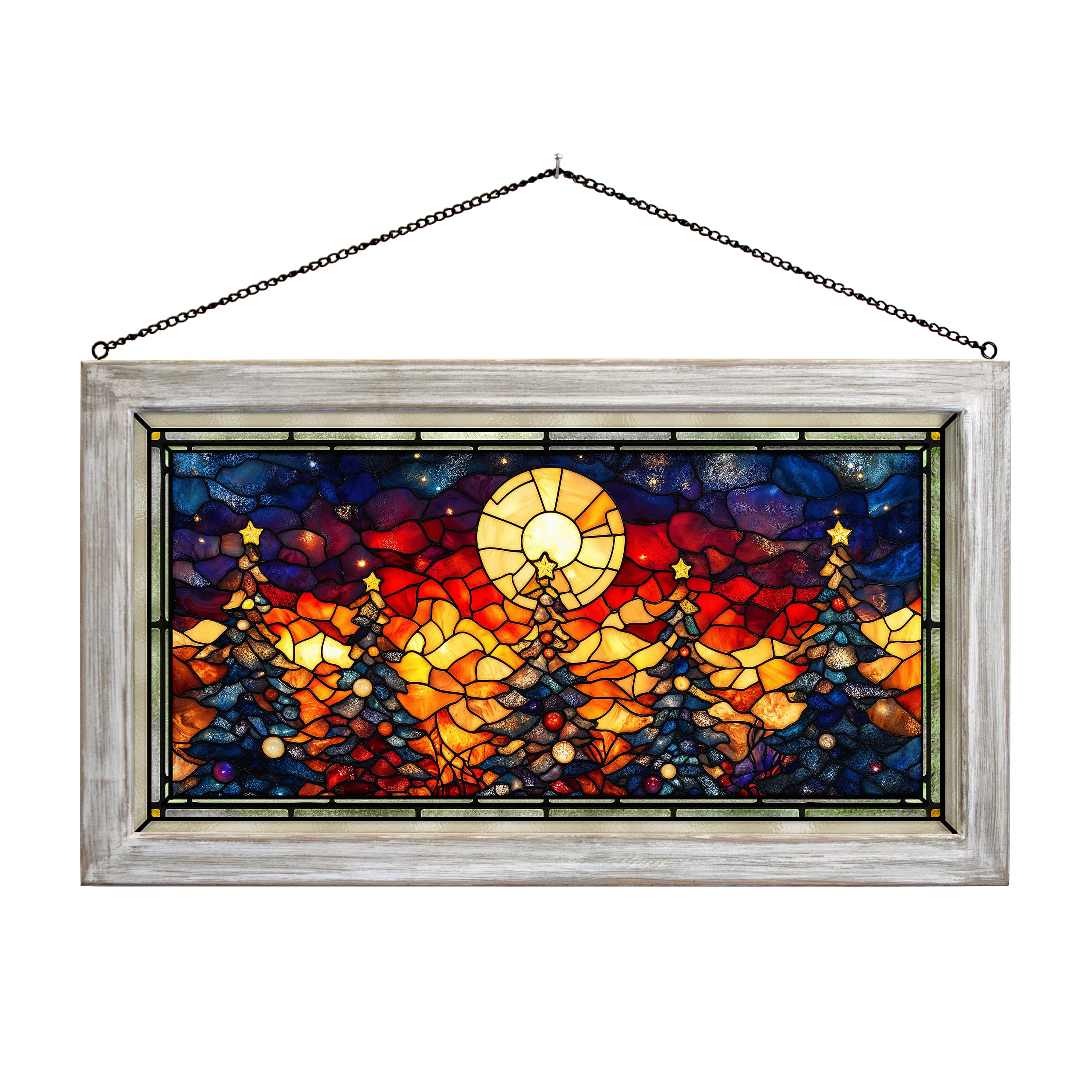 13 x 23 Stained Glass Art Panel - Christmas Sunset Chorus Design for Holiday Home Decor, Church Windows & Gift Giving
