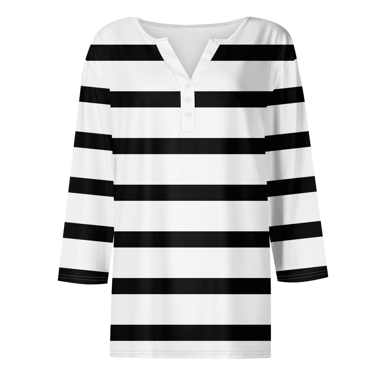 Women's 3/4 Sleeve Graphic Tee - Summer Casual Henley Blouse with Loose Fit | Perfect for Outdoor Activities, Date Nights & Office Wear