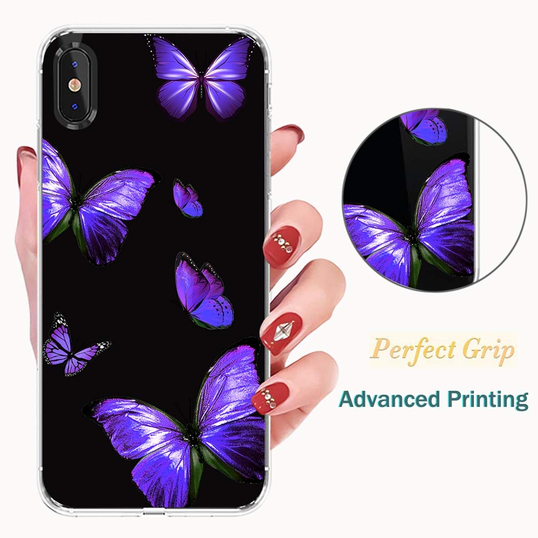 **iPhone Xs/X Clear Soft TPU Shockproof Protective Case - Purple Butterfly Design for Women & Girls | Perfect for Everyday Use, Work & Travel**