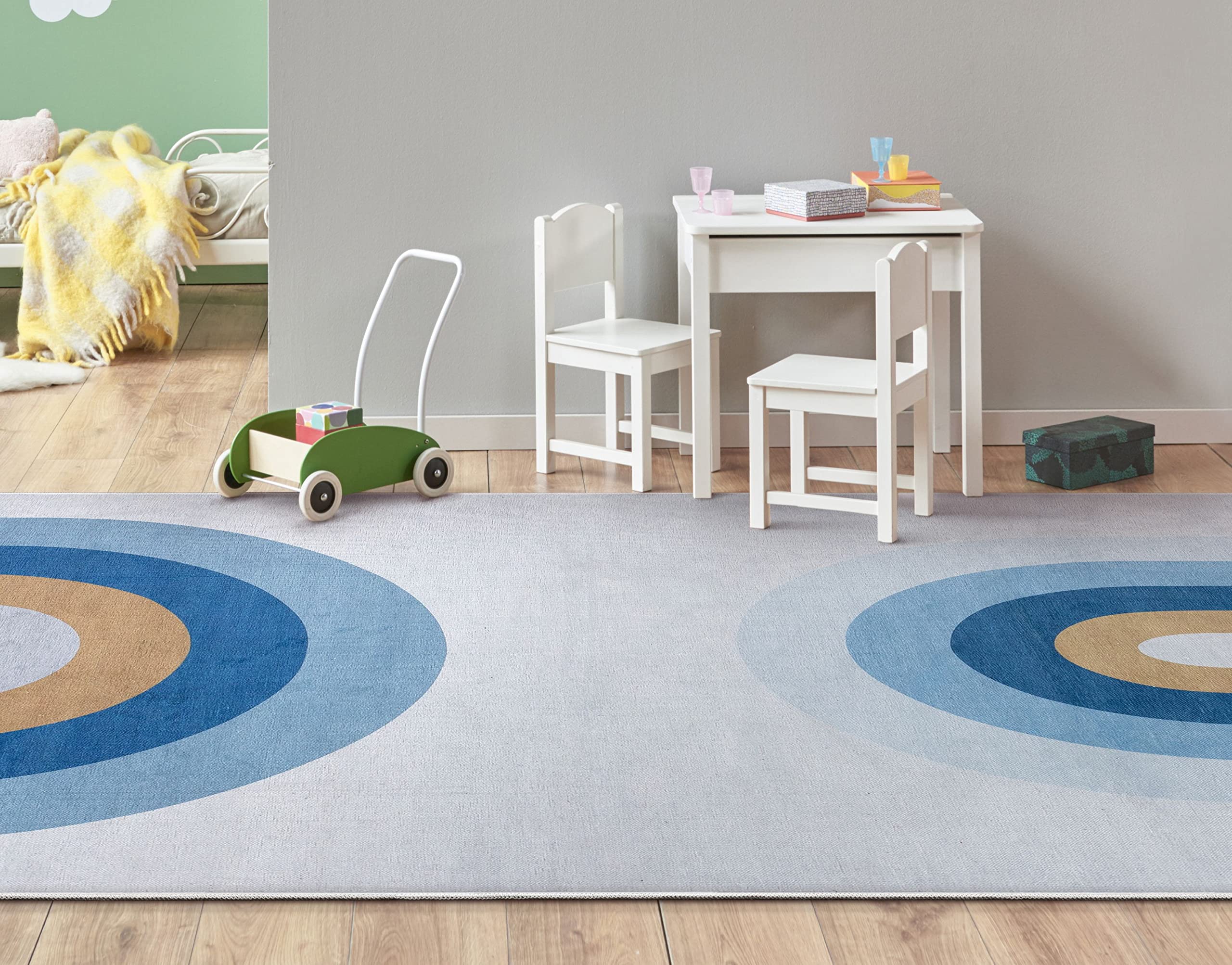 Well Woven Kids Rugs Twilight Rainbow 6' x 9' Blue Modern Printed Machine Washable Area Rug - Soft Playroom Carpet for Nursery, Bedroom & Daycare (Easy Clean Non-Slip Floor Mat)