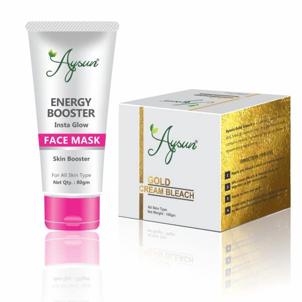 Aysun Energy Booster Face Mask & Gold Cream Bleach Combo Pack (2-Pack) - Skin Brightening & Revitalizing Treatment for Glowing Complexion | Perfect for Daily Skincare Routine & Special Occasion Prep