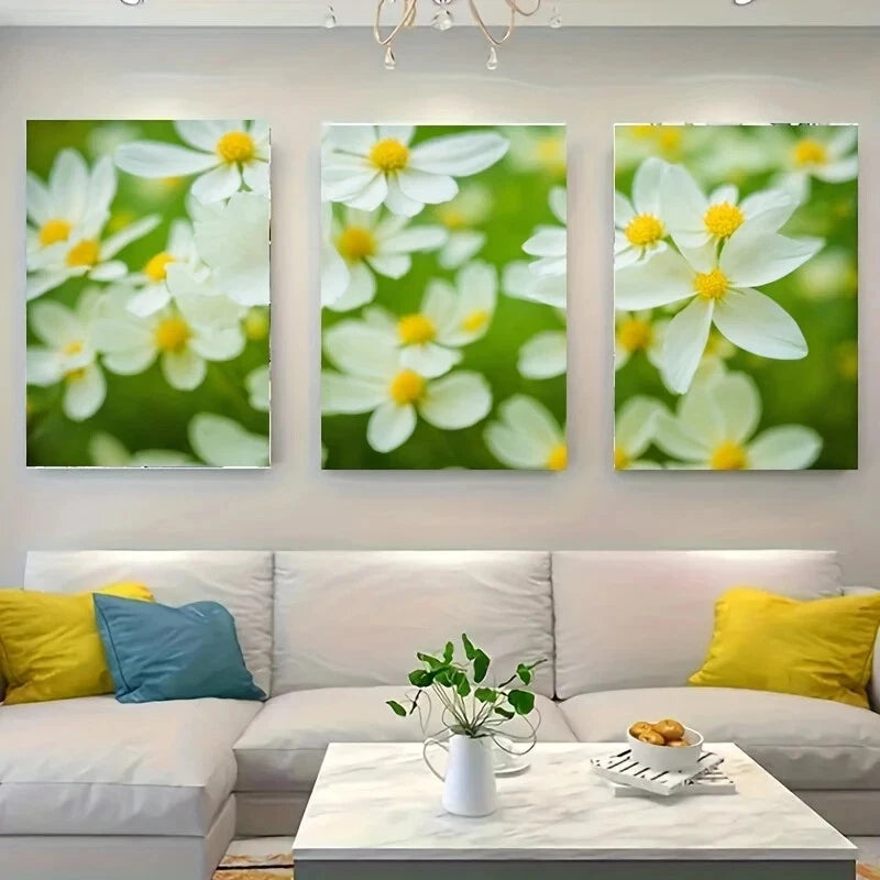3-Piece White Flower Metal Wall Art Prints - Ready to Hang Home Decor for Living Room, Bedroom & Office