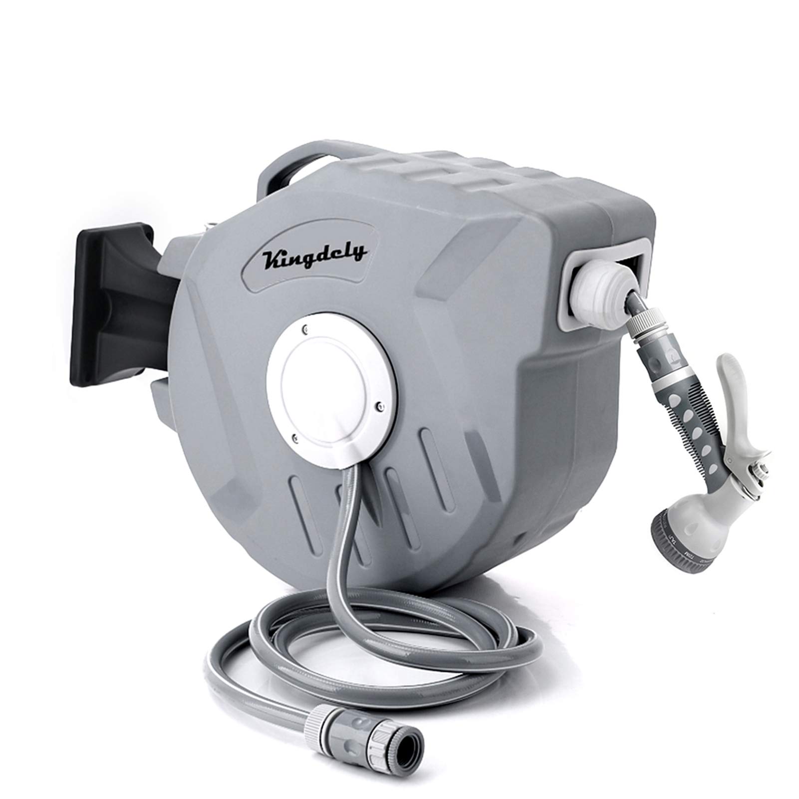 Vantiorango Retractable Garden Hose Reel - 65+7FT Expandable Hose with 9-Pattern Spray Nozzle, Protective Cover, Adjustable Length Lock & 180° Swivel Bracket (Grey) - Perfect for Lawn Care, Car Washing, and Outdoor Watering
