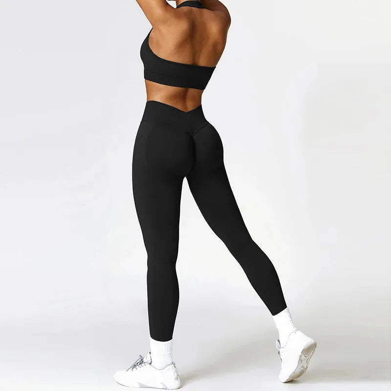 2Pcs Women's Sexy Workout Set - Quick Dry Yoga Suit & V Back Legging Activewear for Gym, Running & Fitness | Comfortable Sports Outfit for Women