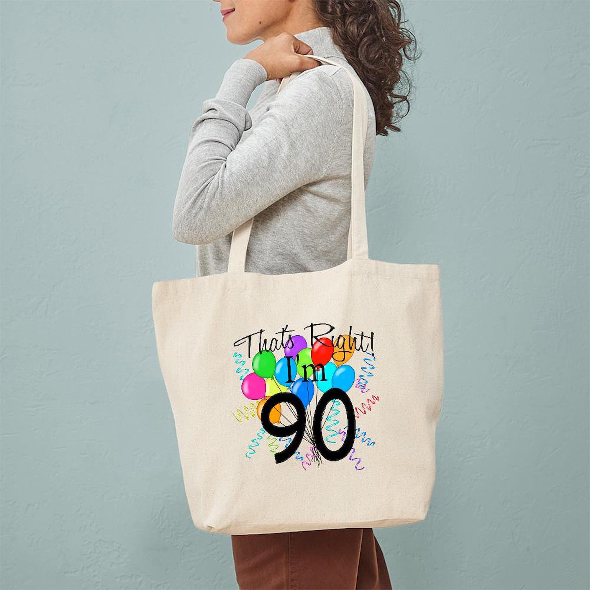 90th Birthday Tote Bag - Natural Canvas Reusable Shopping Bag for Groceries, Beach & Gifts | Personalized 90 Year Old Celebration Present