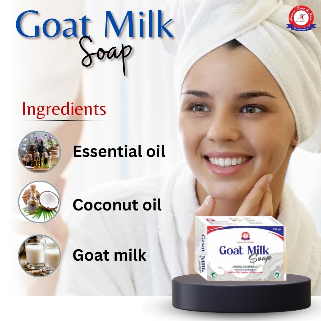 Anand Cure & Care Goat Milk Soap - Natural Handmade Bar for Gentle Cleansing & Soft Skin | Paraben-Free, Alcohol-Free, 100g | Perfect for Dry, Sensitive Skin & Daily Skincare Routine