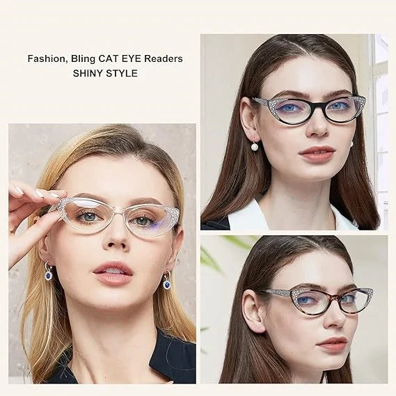 Fashion Women's Blue Light Blocking Reading Glasses with Diamond Design - Perfect for Computer Work, Reading & Screen Time Protection