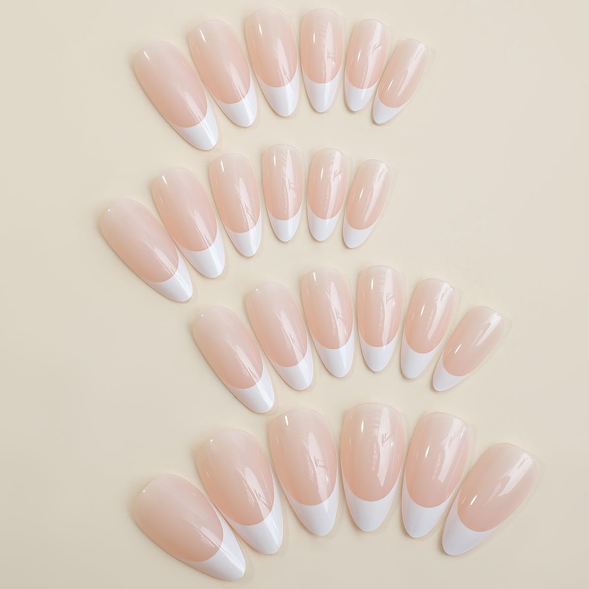 24Pcs Press on Nails Medium Length - Short Almond & Square Fake Nails with Glitter Pink Design | Includes Adhesive Tabs & Nail File | Perfect for Women & Girls | Great for Parties, Weddings, Date Nights & Everyday Wear (Natural 3)