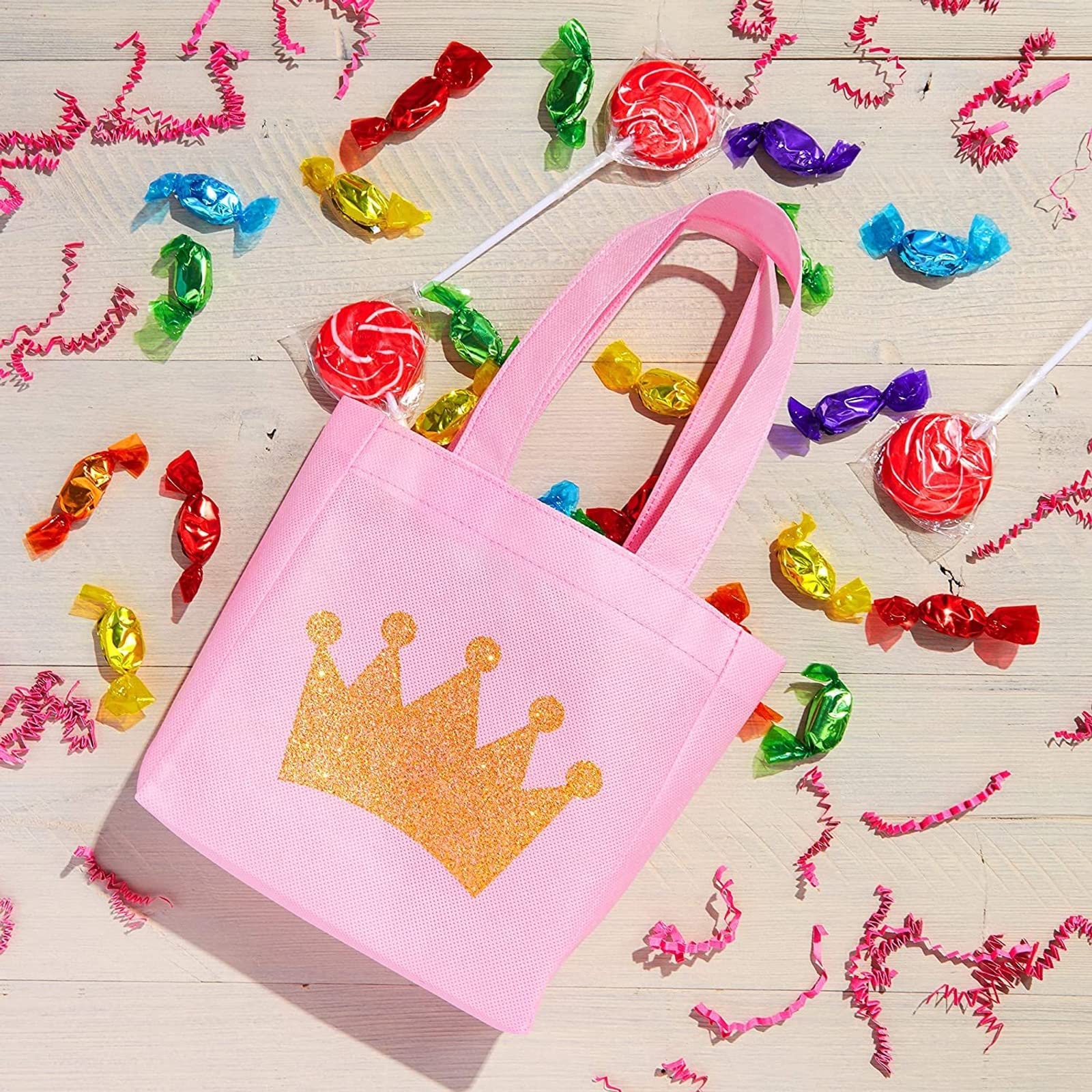 BLUE PANDA 24 Pack Pink Princess Party Favor Bags for Girls - 6.5x7x2 Inch Canvas Gift Bags for Birthday Party Favors, Baby Showers & Kids Celebrations - Perfect for Goodie Bags, Treats & Small Gifts